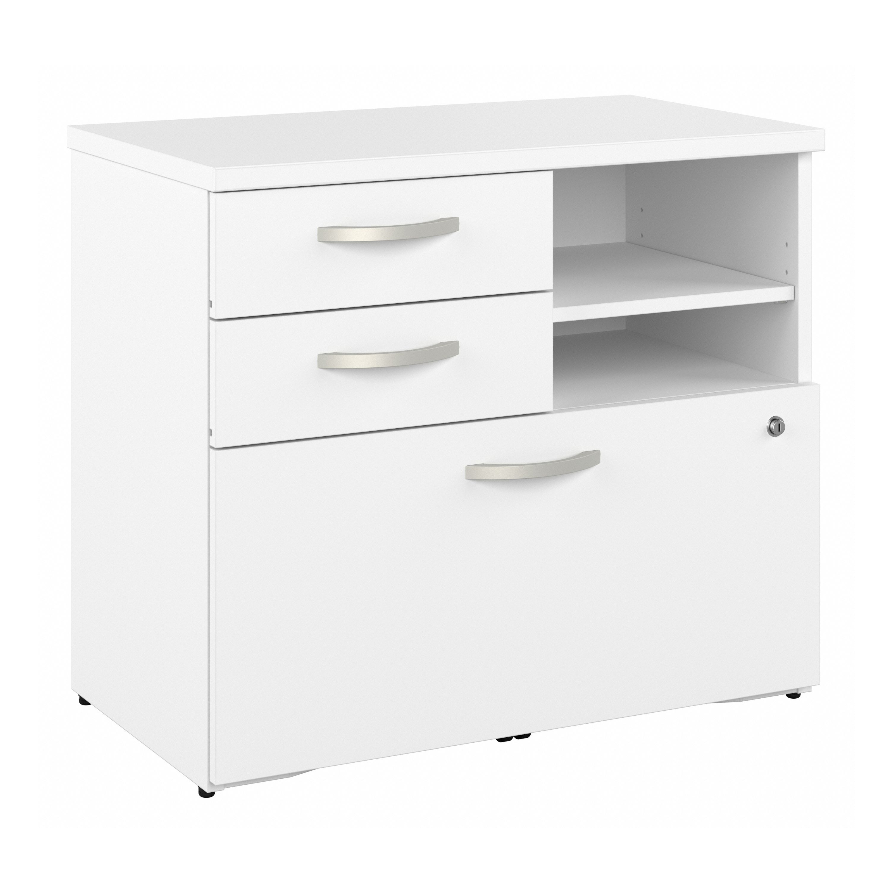 Shop Bush Business Furniture Hybrid Office Storage Cabinet with Drawers and Shelves 02 HYF130WHSU-Z #color_white