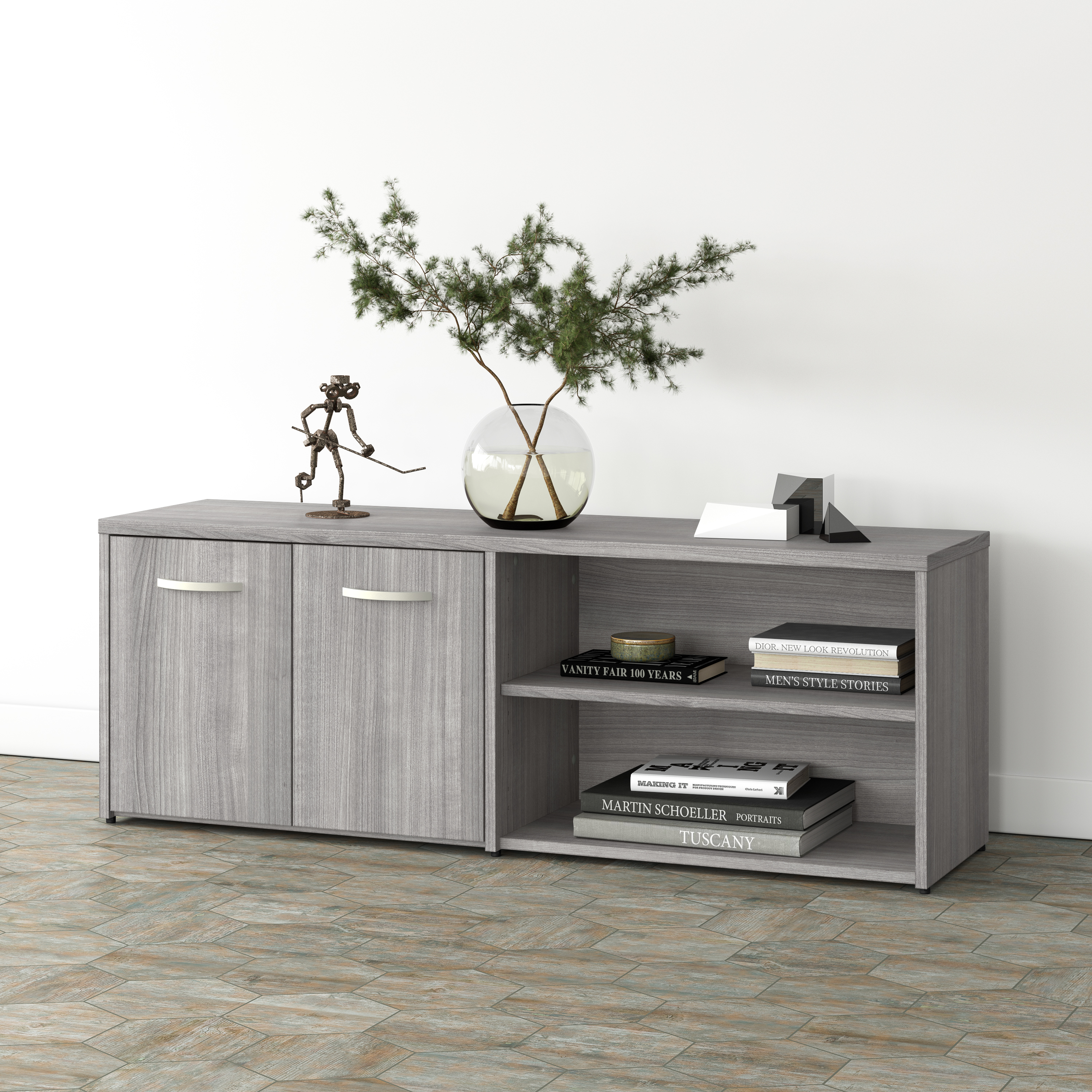 Shop Bush Business Furniture Studio A Low Storage Cabinet with Doors and Shelves 01 SDS160PG-Z #color_platinum gray