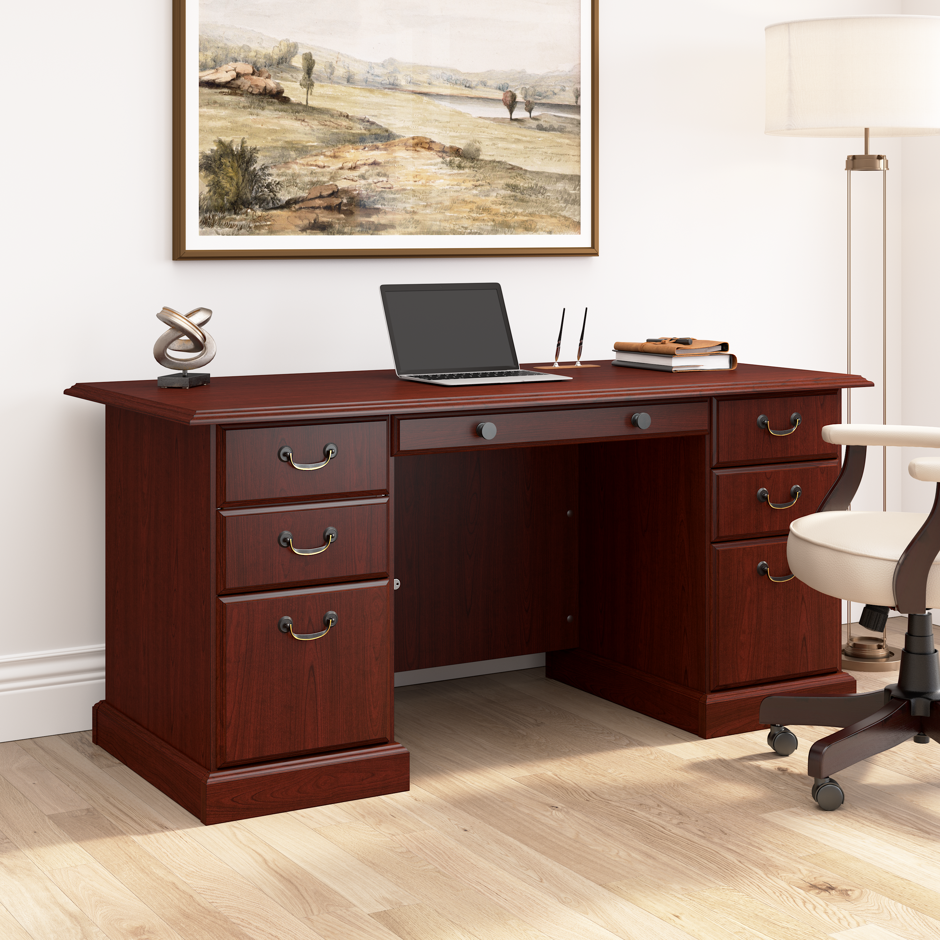 Shop Bush Business Furniture Arlington Executive Desk with Drawers 01 WC65566-03K #color_harvest cherry