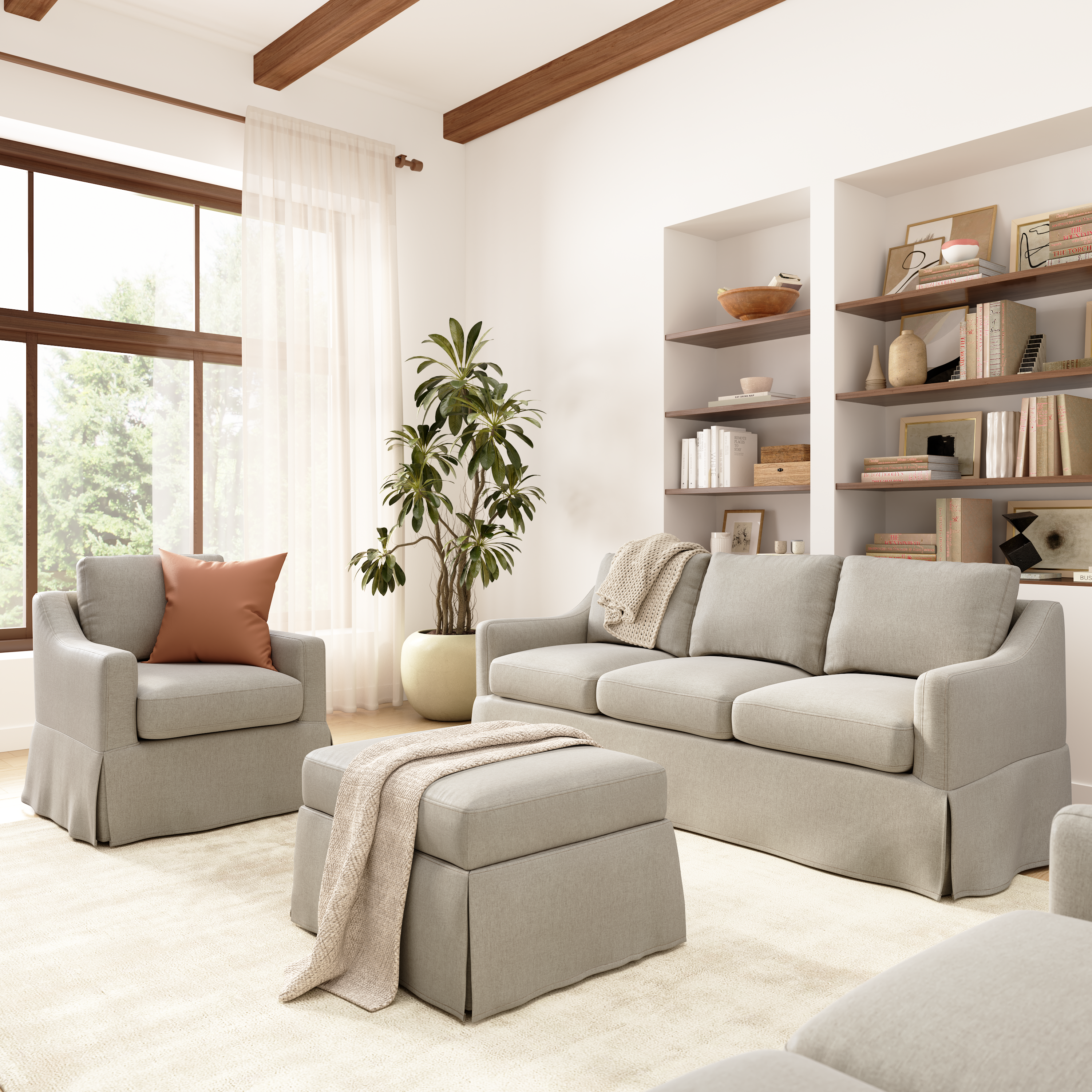 Shop Bush Home Harper 80W Sofa, Swivel Accent Chair, and Storage Ottoman with Slipcovers HAR006SDB 2 #color_sand basketweave fabric