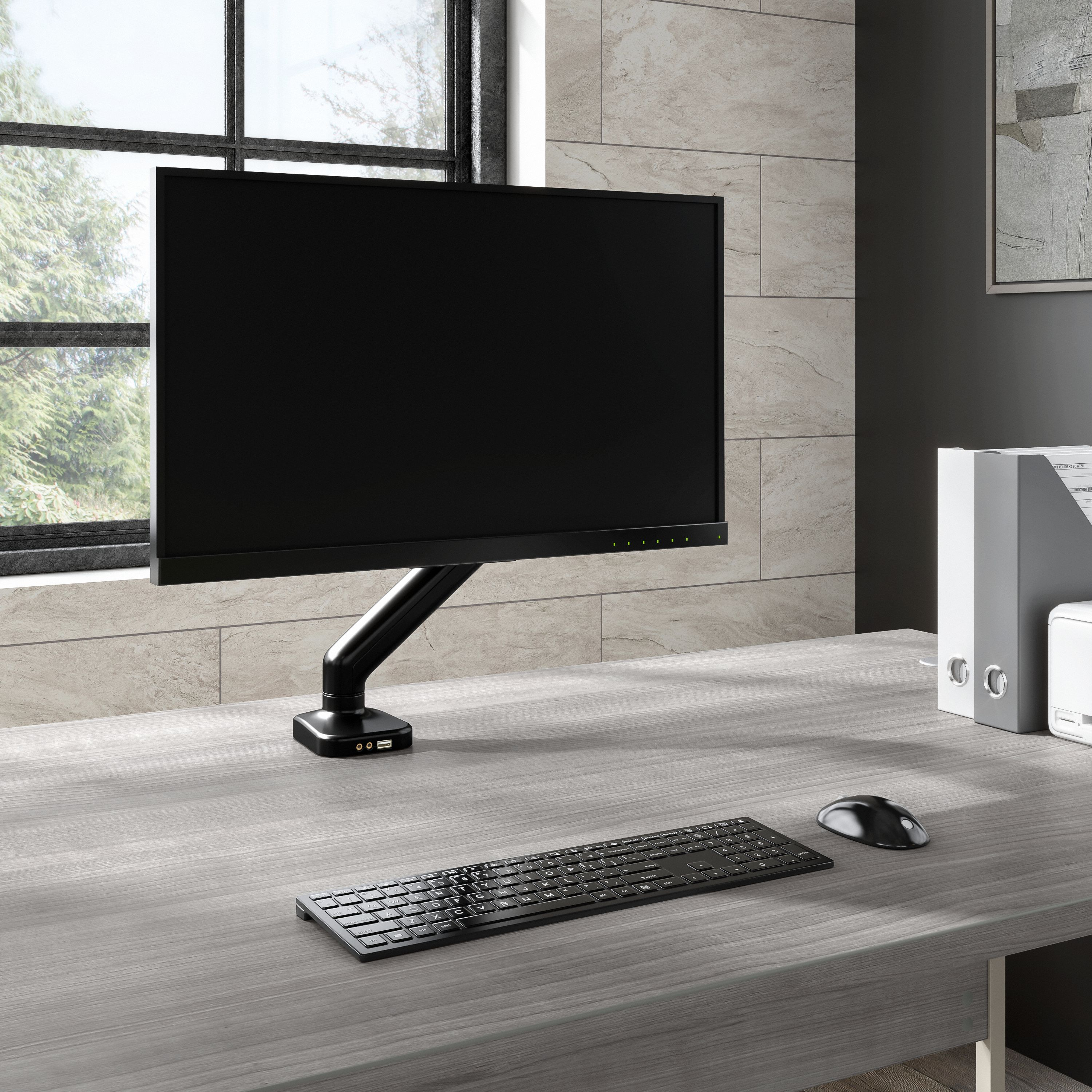 Shop Bush Business Furniture Adjustable Monitor Arm with USB Port 01 AC99890-03 #color_satin black