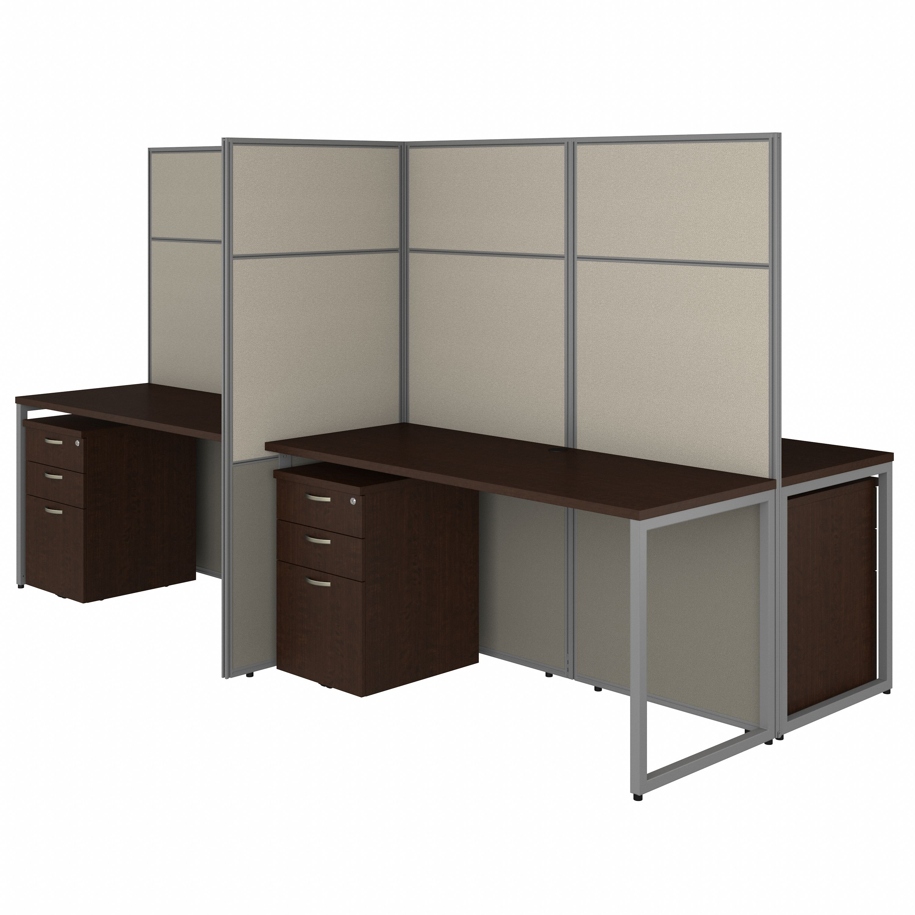 Shop Bush Business Furniture Easy Office 60W 4 Person Cubicle Desk with File Cabinets and 66H Panels 02 EODH66SMR-03K #color_mocha cherry