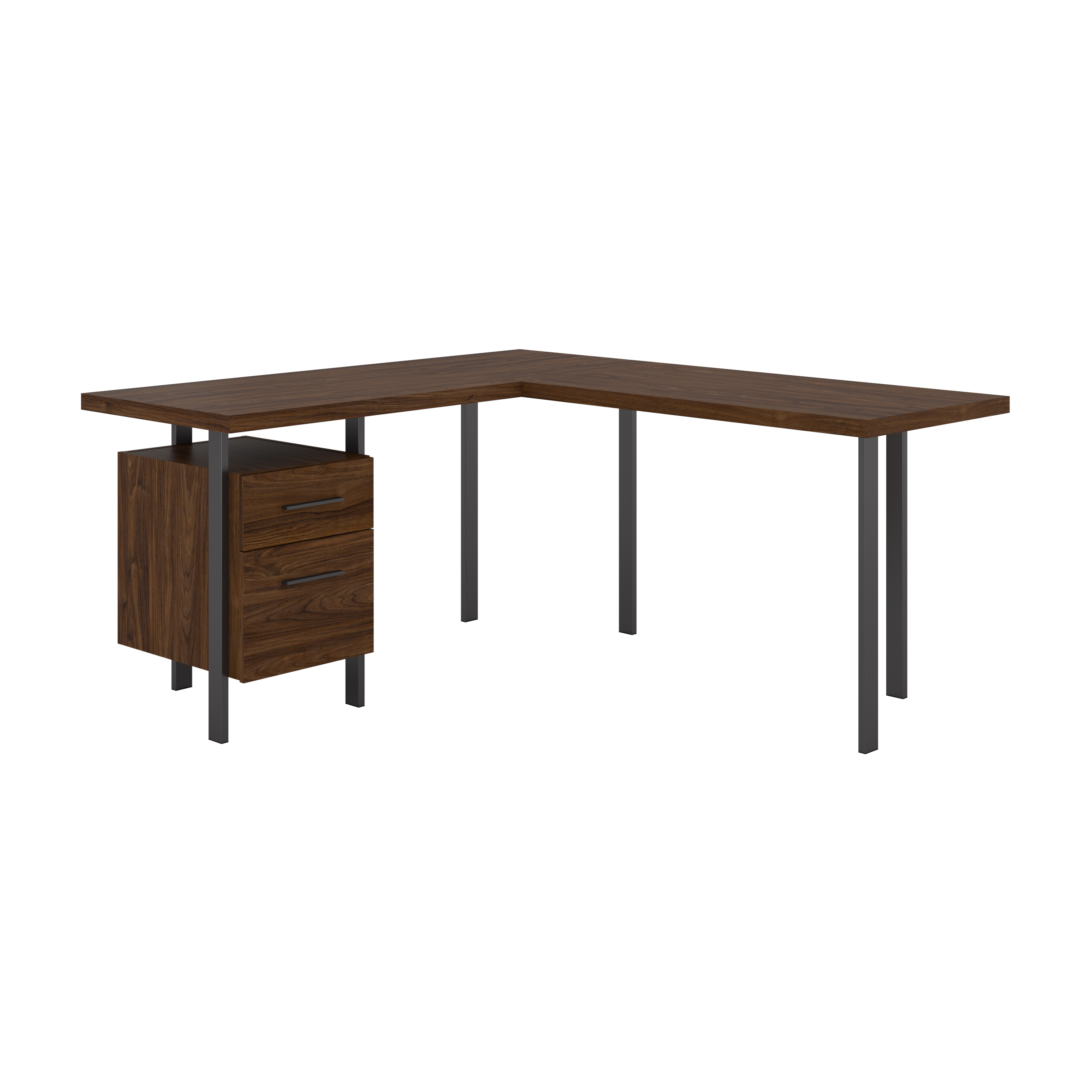 Shop Bush Furniture Architect 60W L Shaped Desk with Drawers 02 ACD260MW-03K #color_modern walnut