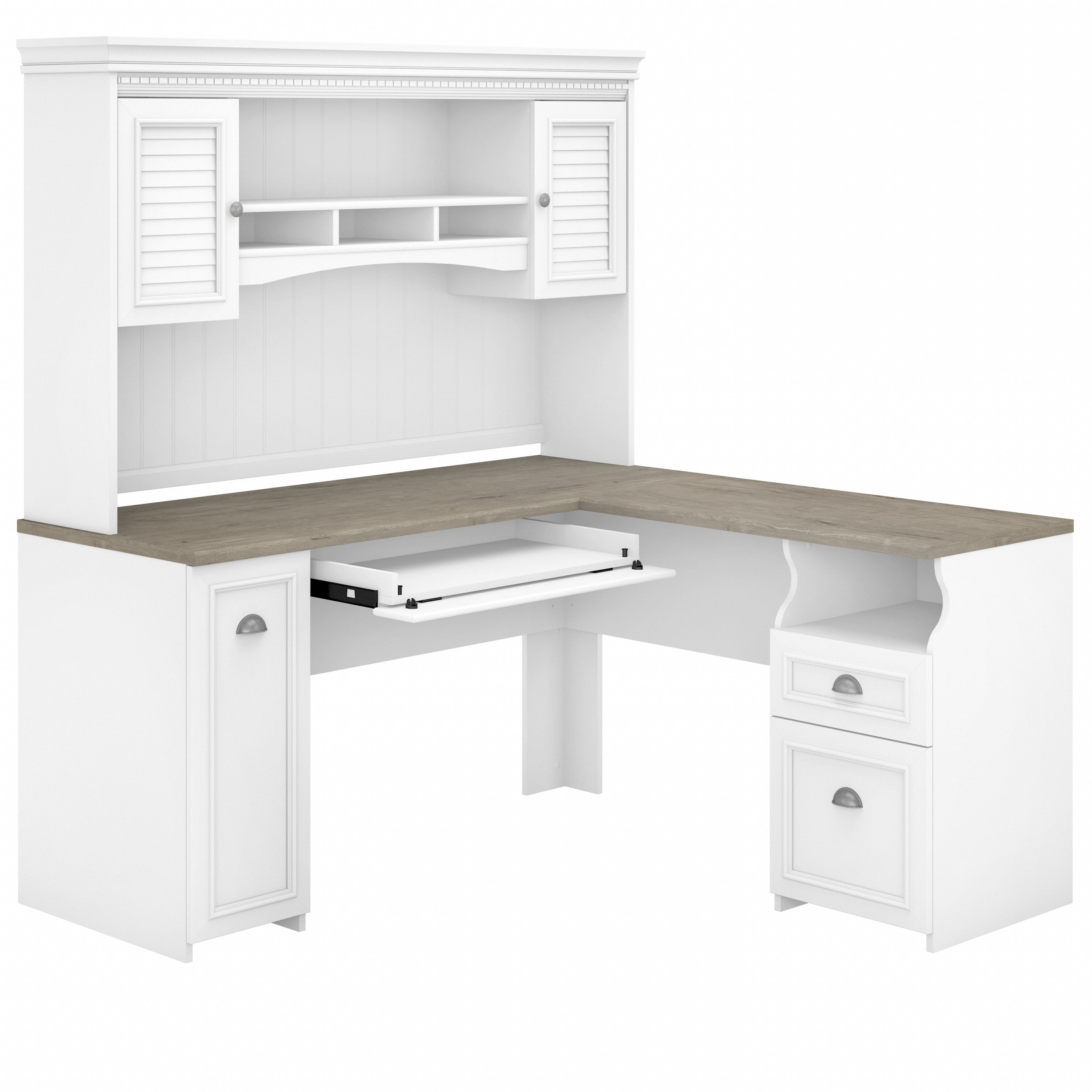 Shop Bush Furniture Fairview 60W L Shaped Desk with Hutch 02 FV004G2W #color_shiplap gray/pure white