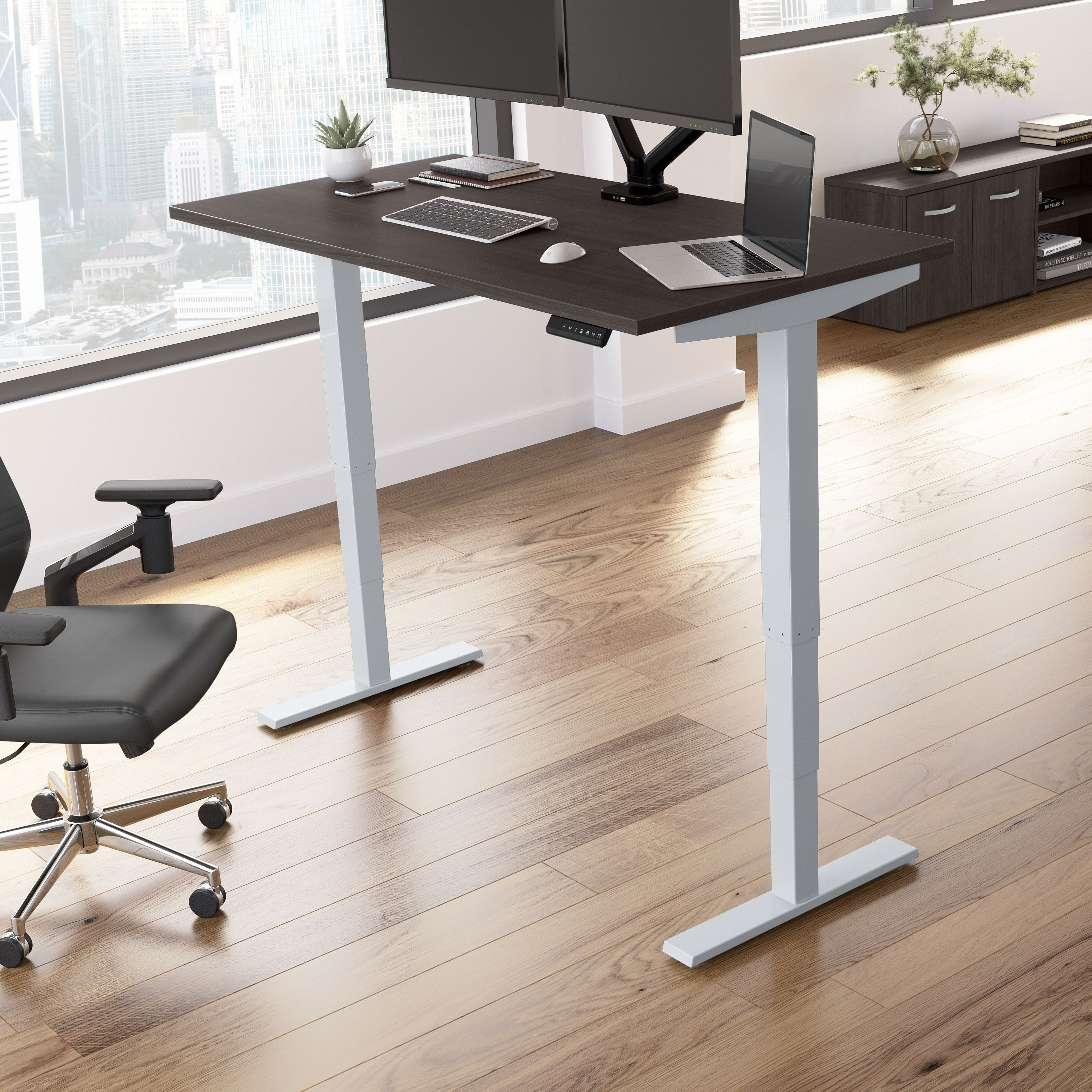 Shop Move 40 Series by Bush Business Furniture 60W x 30D Electric Height Adjustable Standing Desk 01 M4S6030SGSK #color_storm gray/cool gray metallic