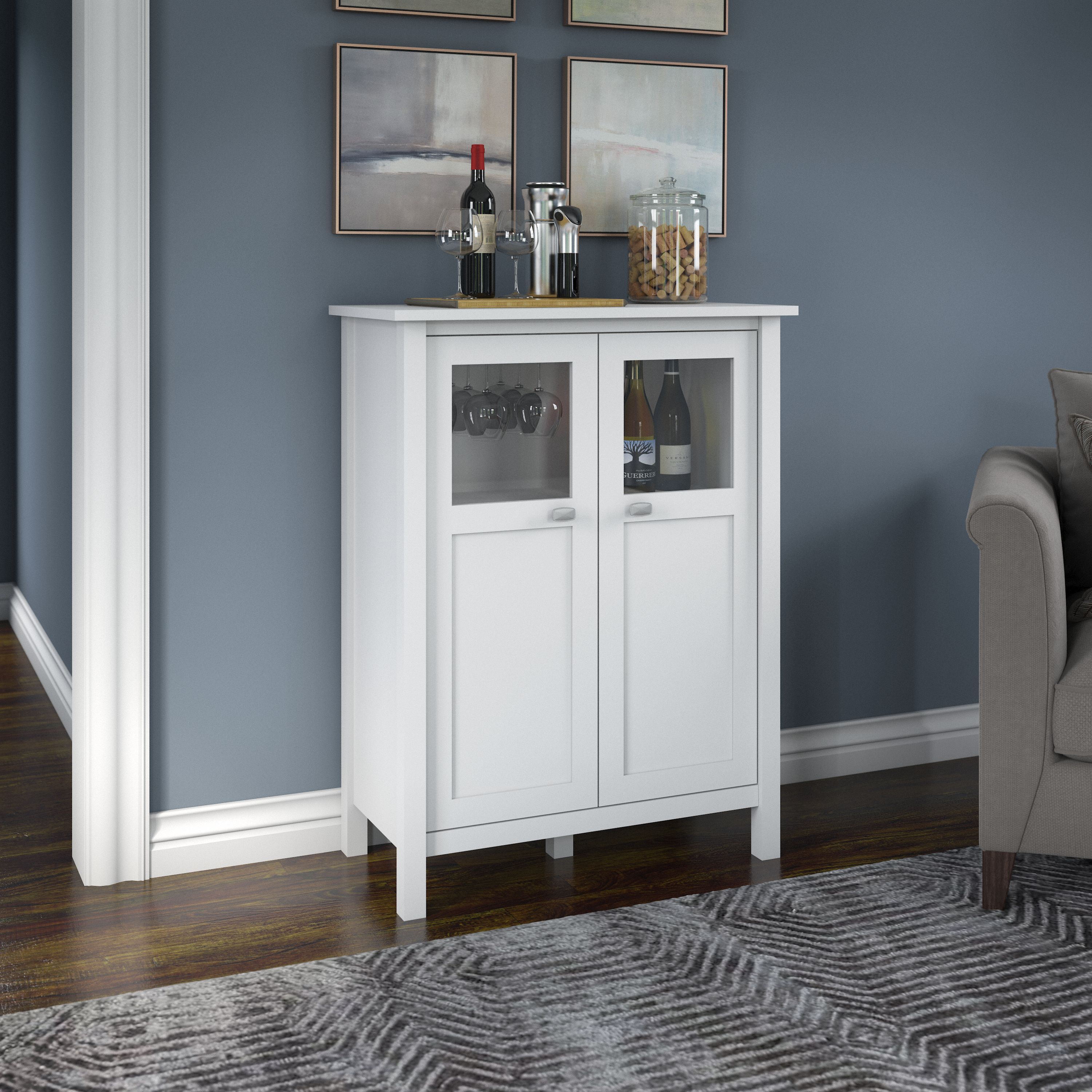 Shop Bush Furniture Broadview Bar Cabinet with Wine Storage 03 BDS132WH-03 #color_pure white