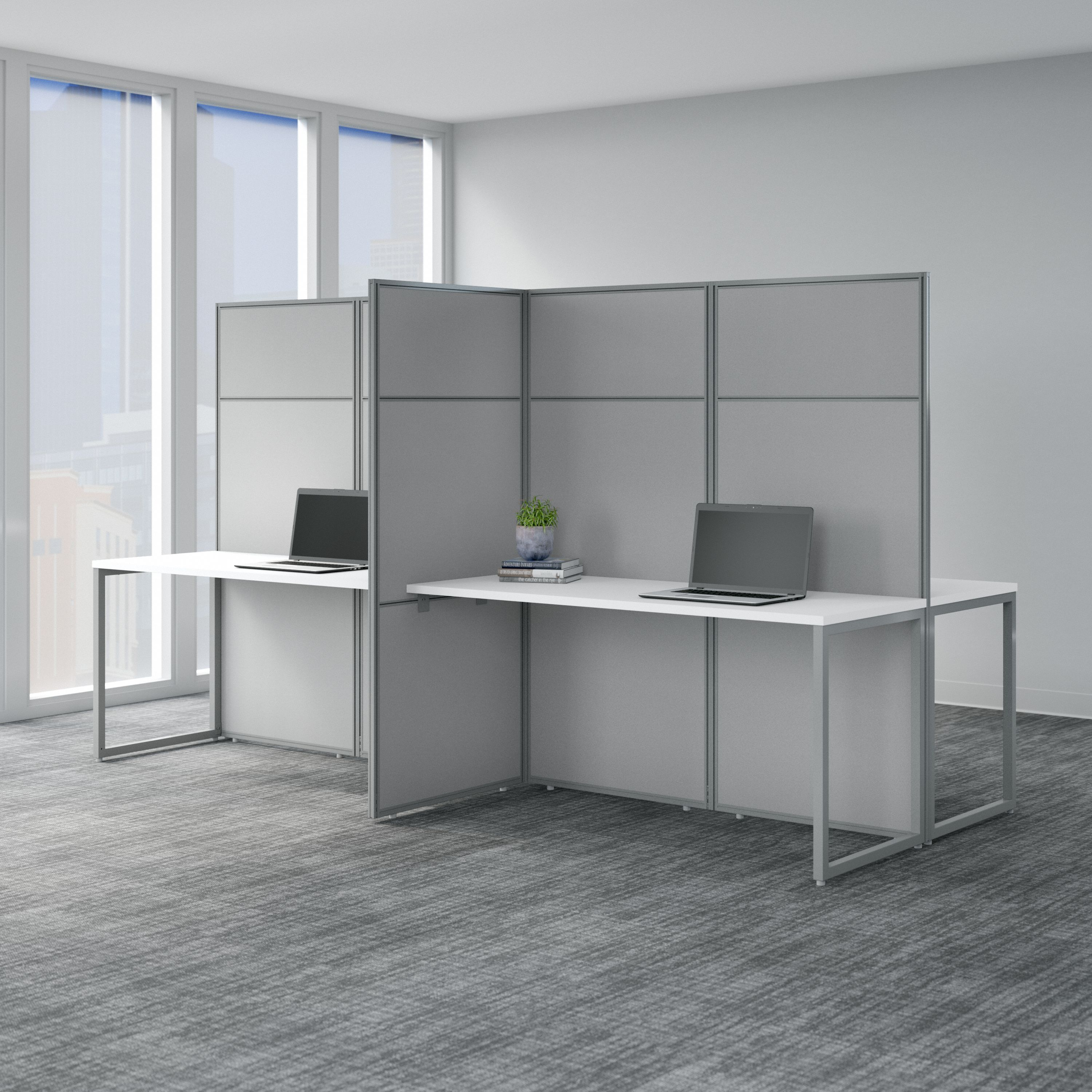 Shop Bush Business Furniture Easy Office 60W 4 Person Cubicle Desk Workstation with 66H Panels 01 EODH660WH-03K #color_pure white/silver gray fabric