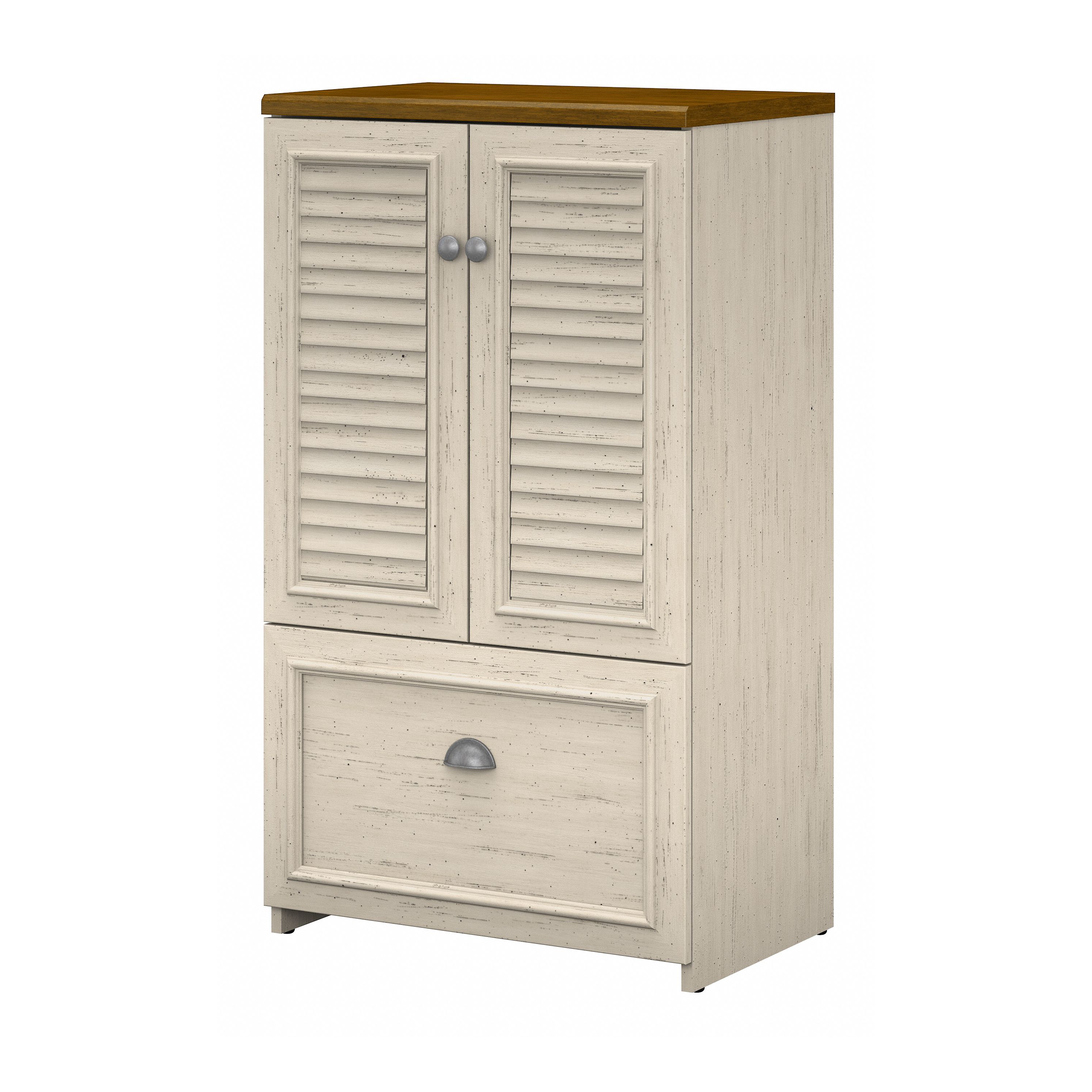 Shop Bush Furniture Fairview Shoe Storage Cabinet with Doors 02 FV020AW #color_antique white