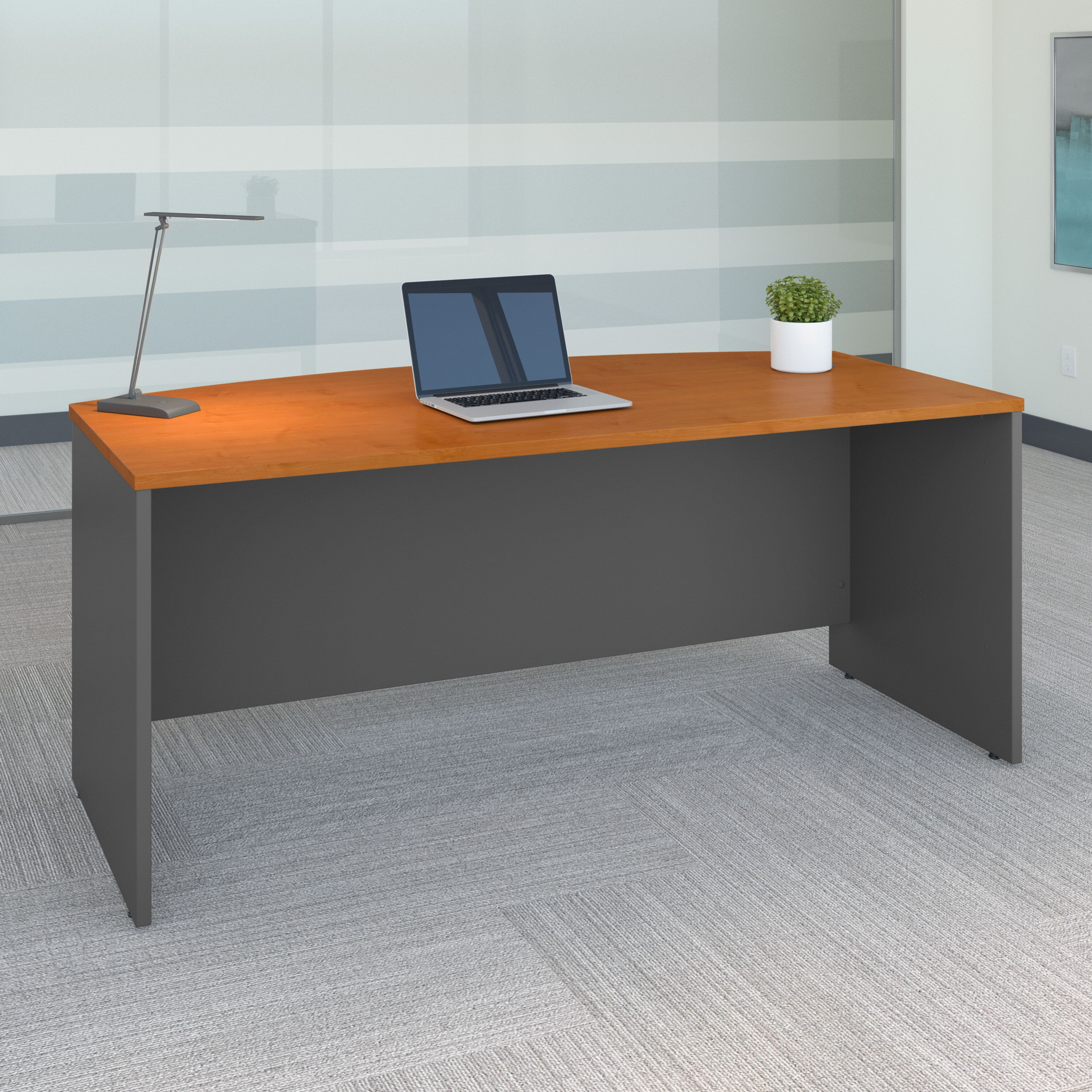 Shop Bush Business Furniture Series C 72W x 36D Bow Front Desk 01 WC72446 #color_natural cherry/graphite gray