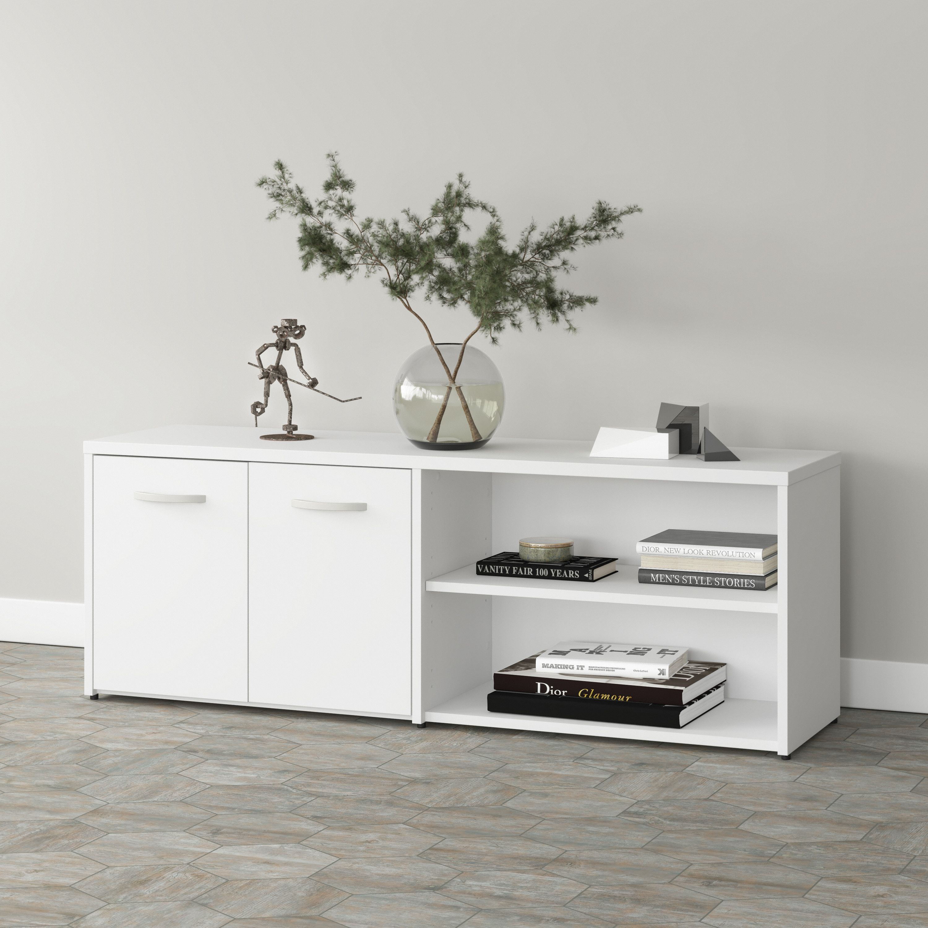 Shop Bush Business Furniture Studio A Low Storage Cabinet with Doors and Shelves 01 SDS160WH-Z #color_white