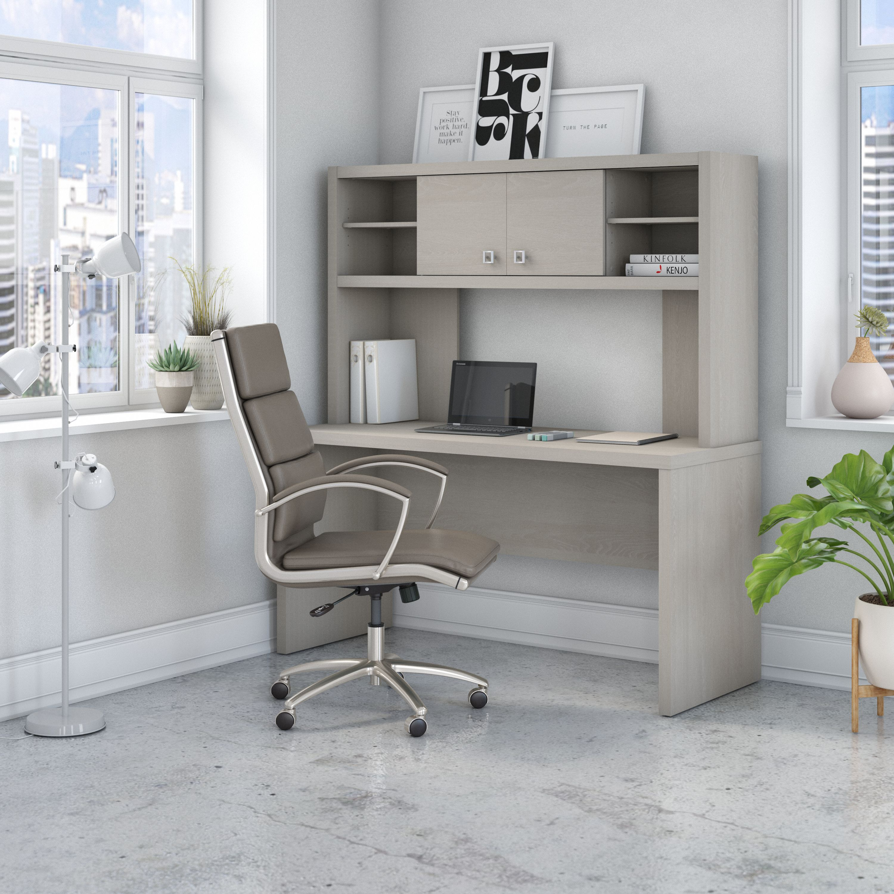 Shop Bush Business Furniture Echo 60W Credenza Desk with Hutch 01 ECH030GS #color_gray sand