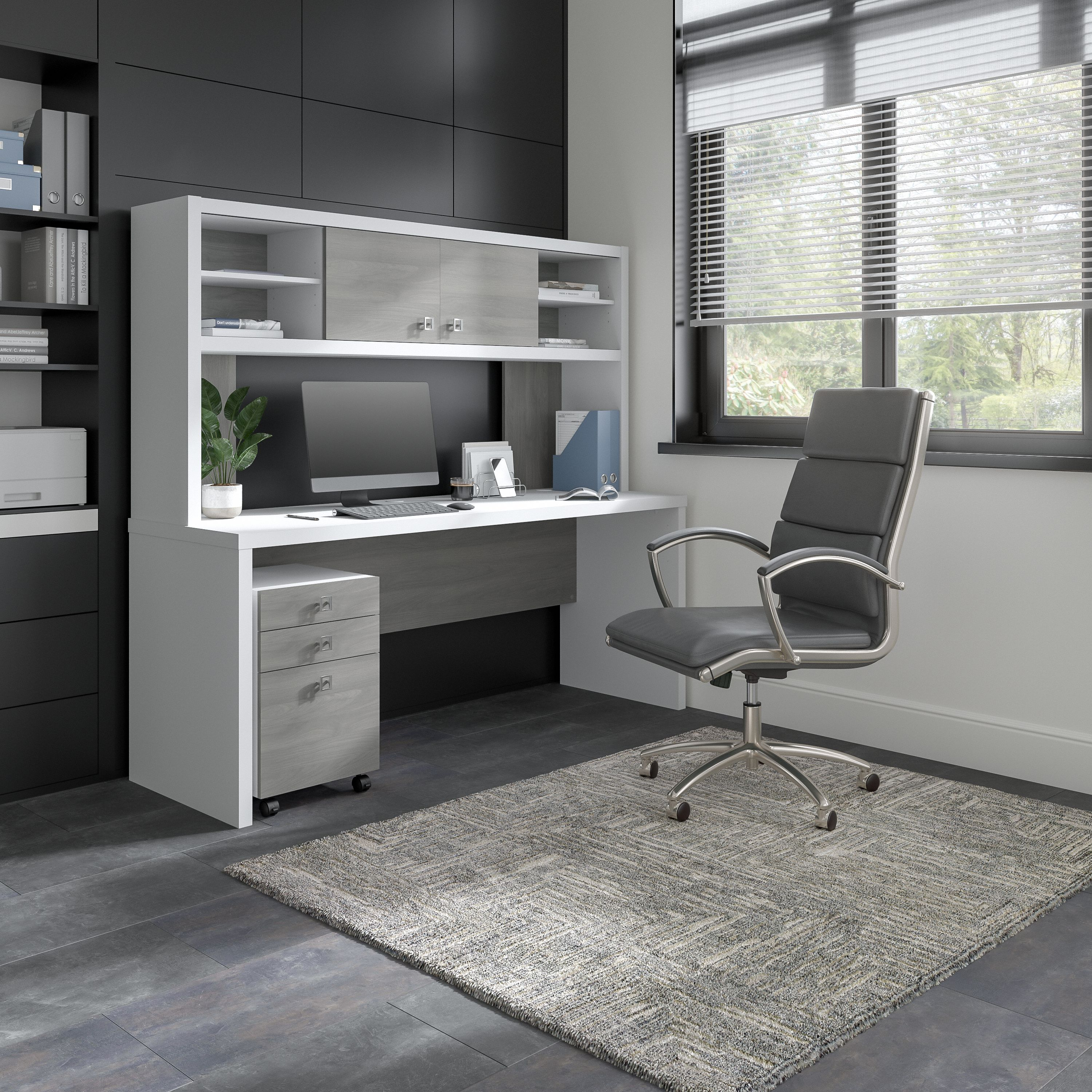 Shop Bush Business Furniture Echo 72W Computer Desk with Hutch and 3 Drawer Mobile File Cabinet 01 ECH048WHMG #color_pure white/modern gray