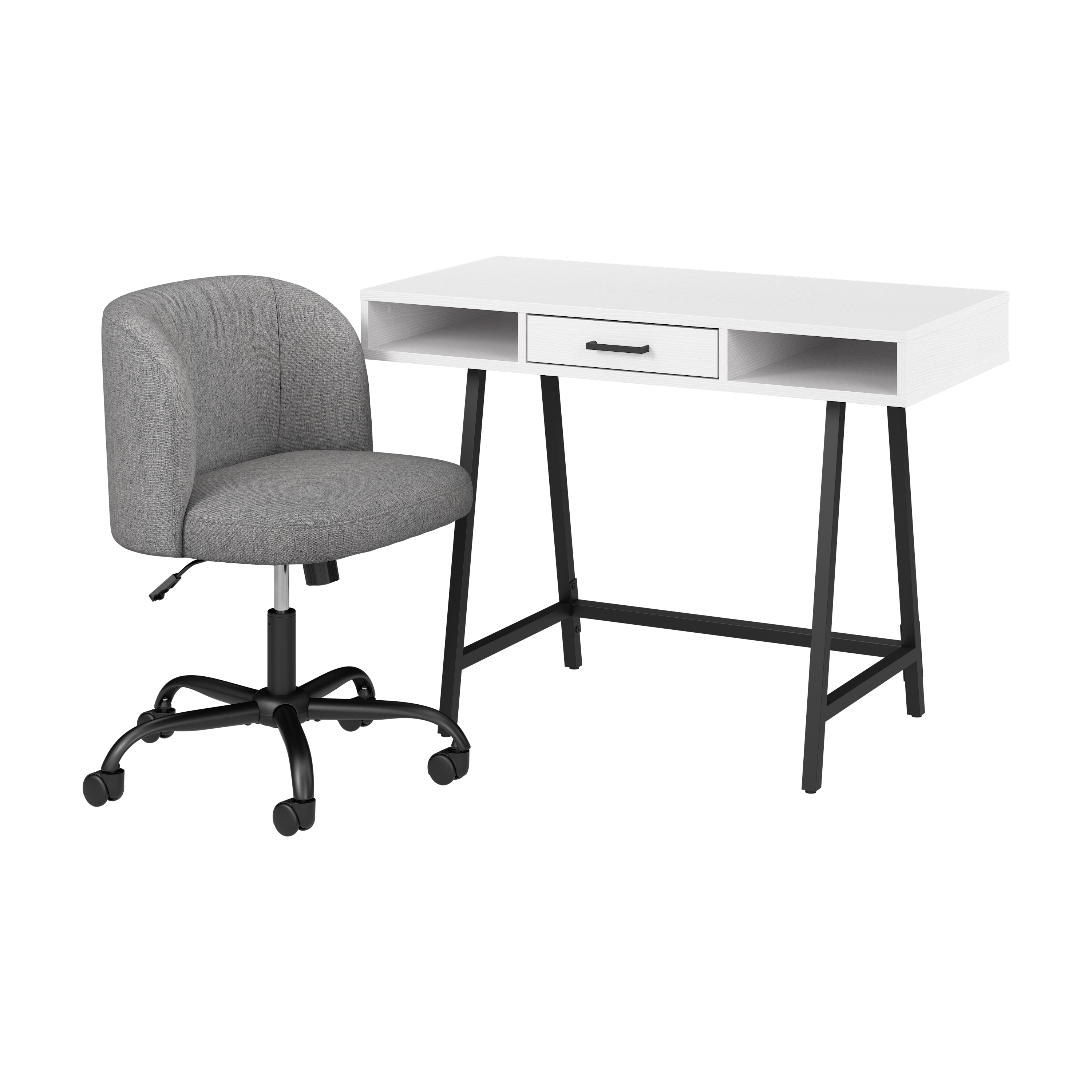 Shop Bush Furniture Steele 40W Small Writing Desk and Chair Set for Home Office 02 STE001WT #color_pure white oak/warm gray fabric