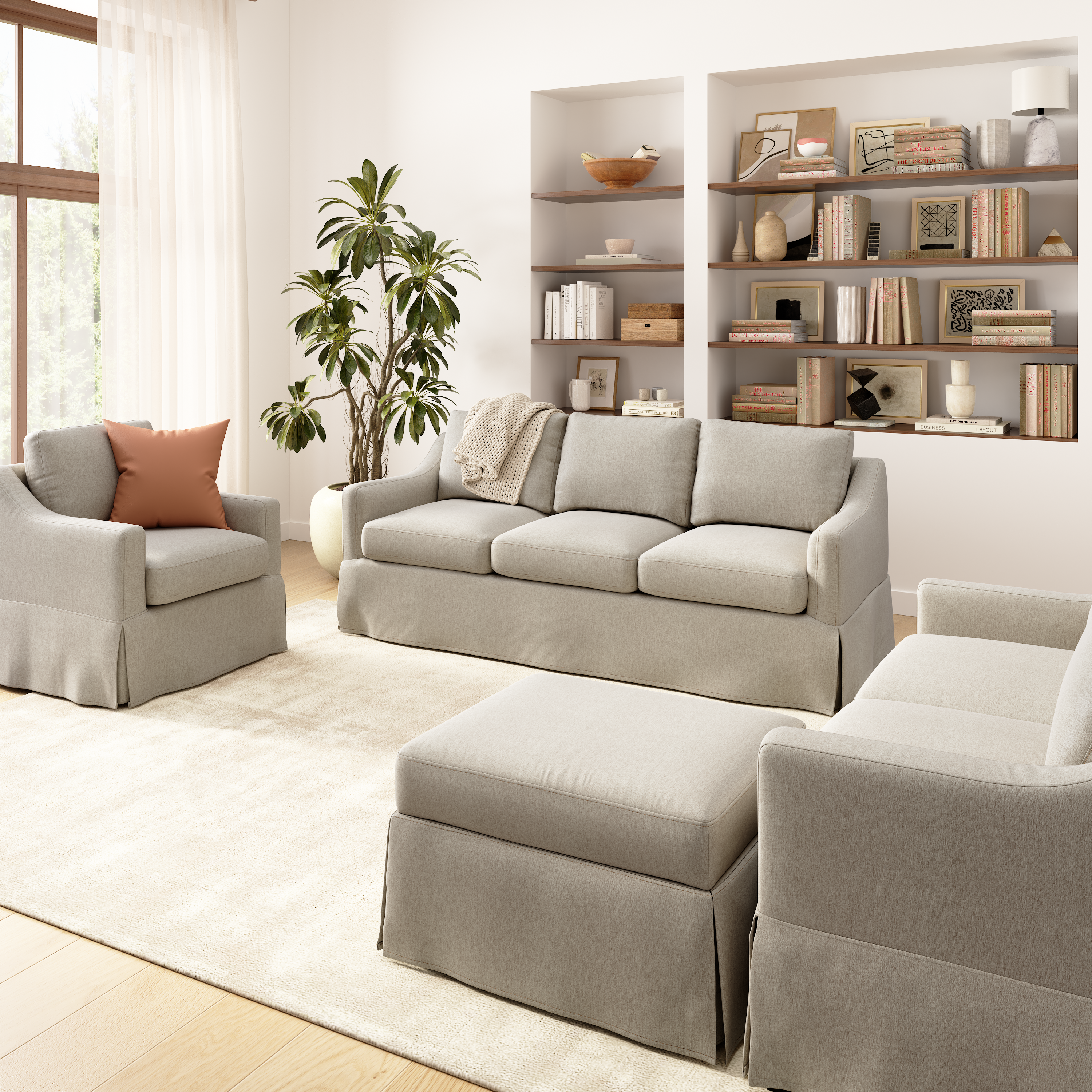 Shop Bush Home Harper 80W Sofa, 57W Loveseat, Swivel Accent Chair, and Storage Ottoman with Slipcovers HAR007SDB 2 #color_sand basketweave fabric