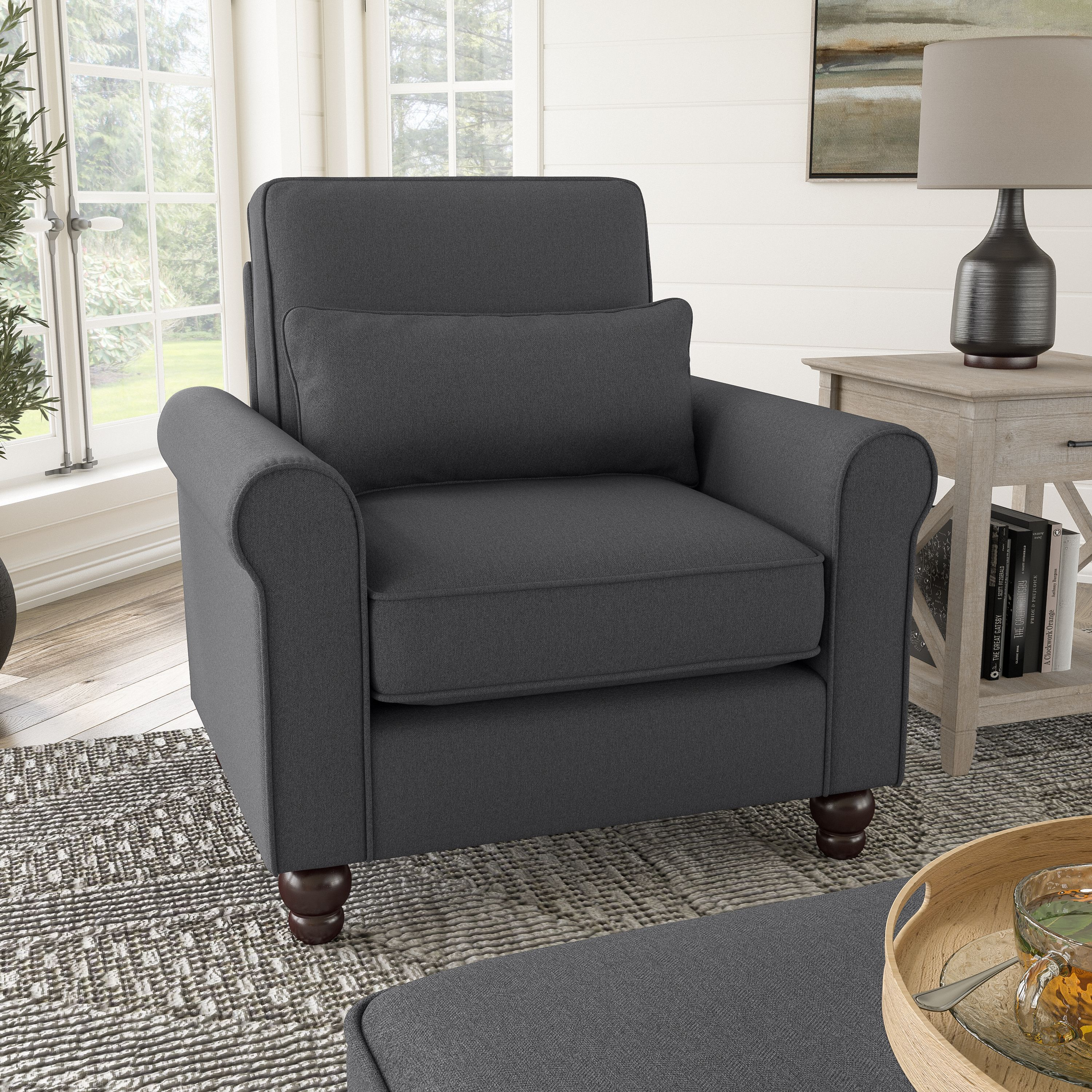 Shop Bush Furniture Hudson Accent Chair with Arms 01 HDK36BCGH-03 #color_charcoal gray herringbone fabr