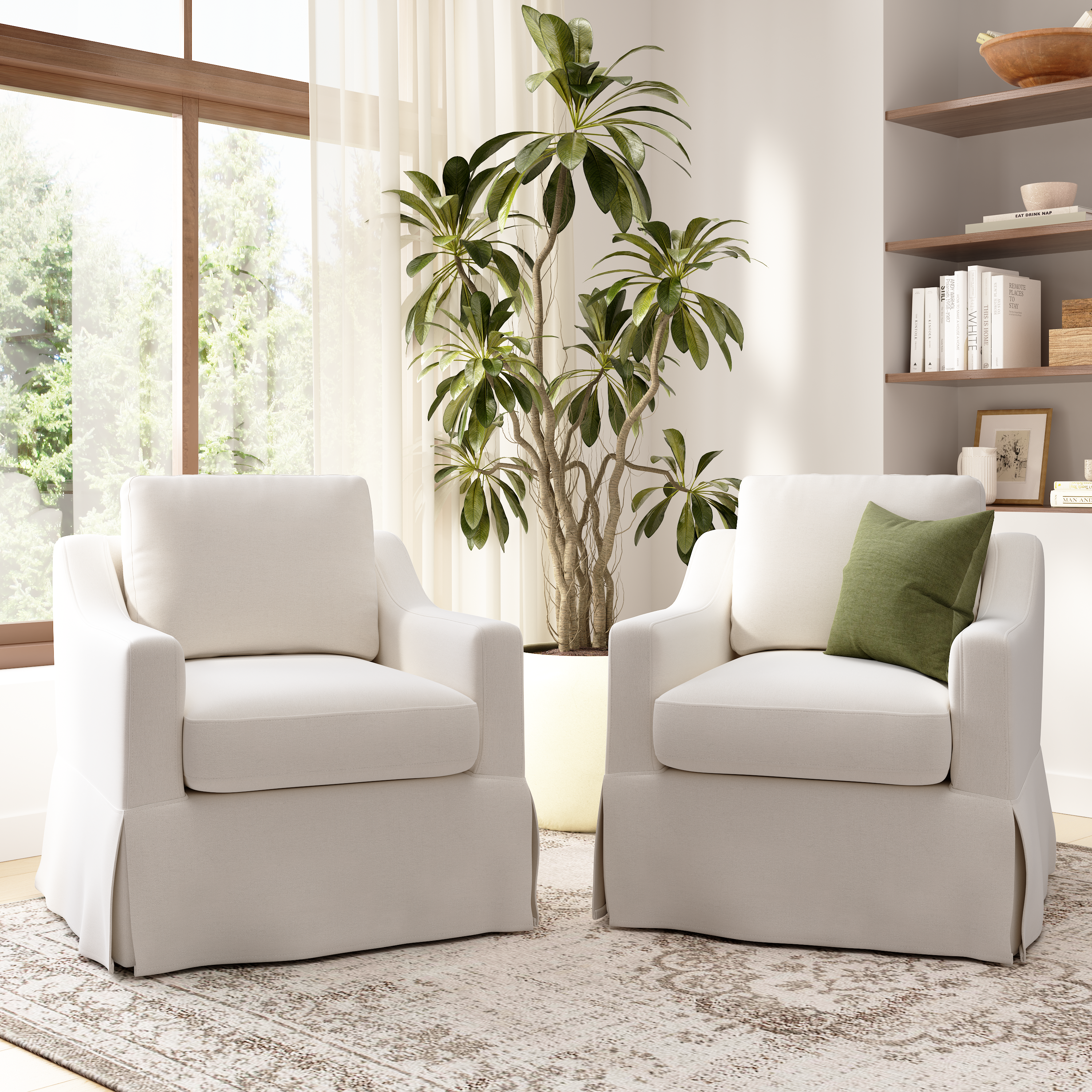 Shop Bush Home Harper Swivel Accent Chairs with Slipcovers - Set of 2 HAR001IYB 2 #color_ivory basketweave fabric