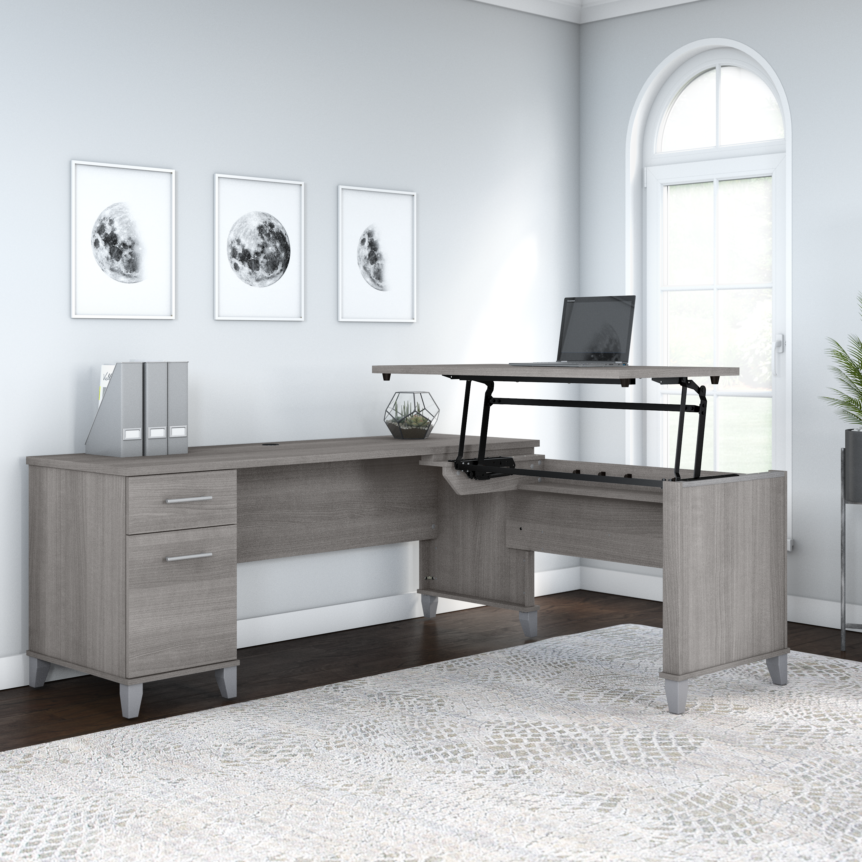 Shop Bush Furniture Somerset 72W 3 Position Sit to Stand L Shaped Desk 01 SET014PG #color_platinum gray