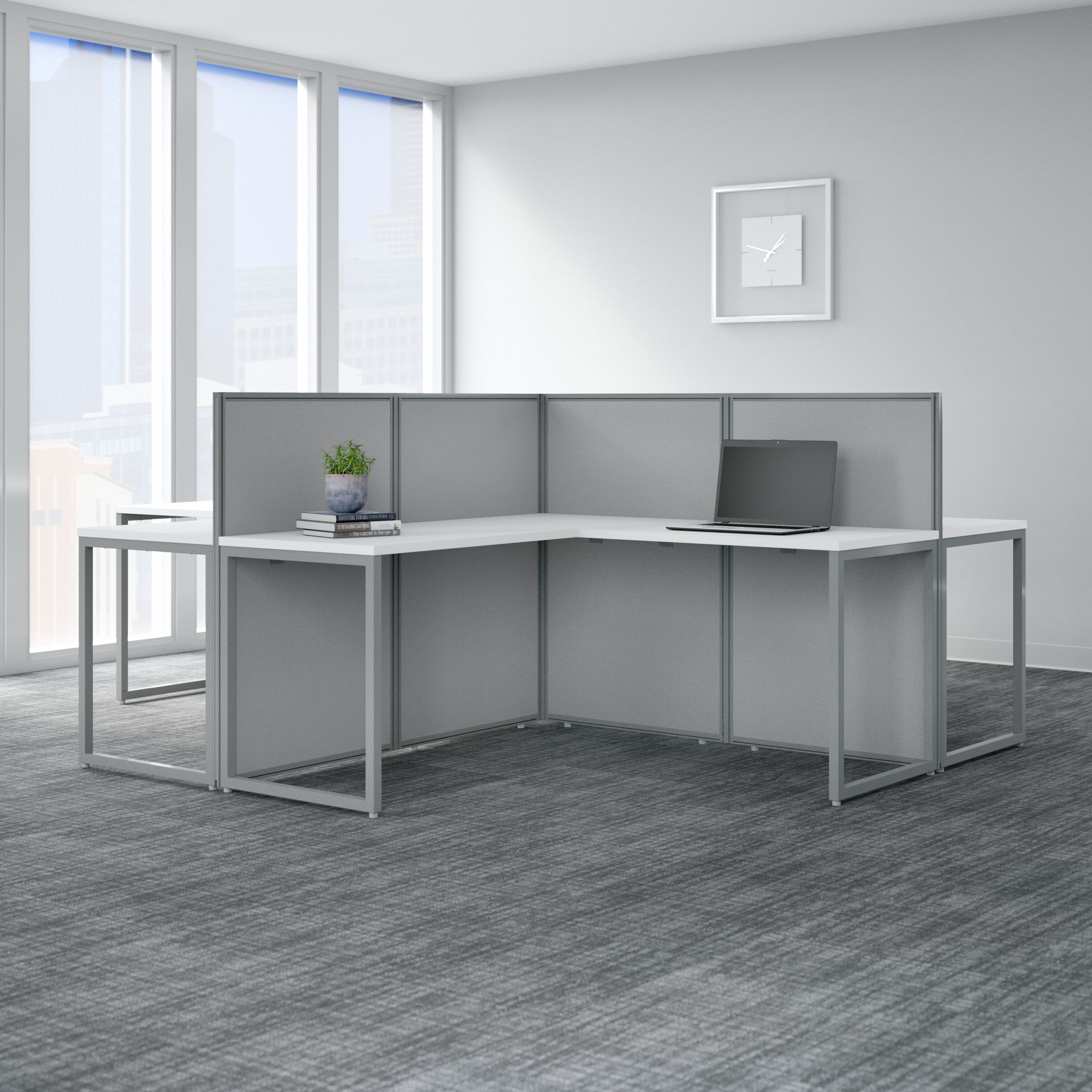 Shop Bush Business Furniture Easy Office 60W 4 Person L Shaped Cubicle Desk Workstation with 45H Panels 01 EOD760WH-03K #color_pure white/silver gray fabric