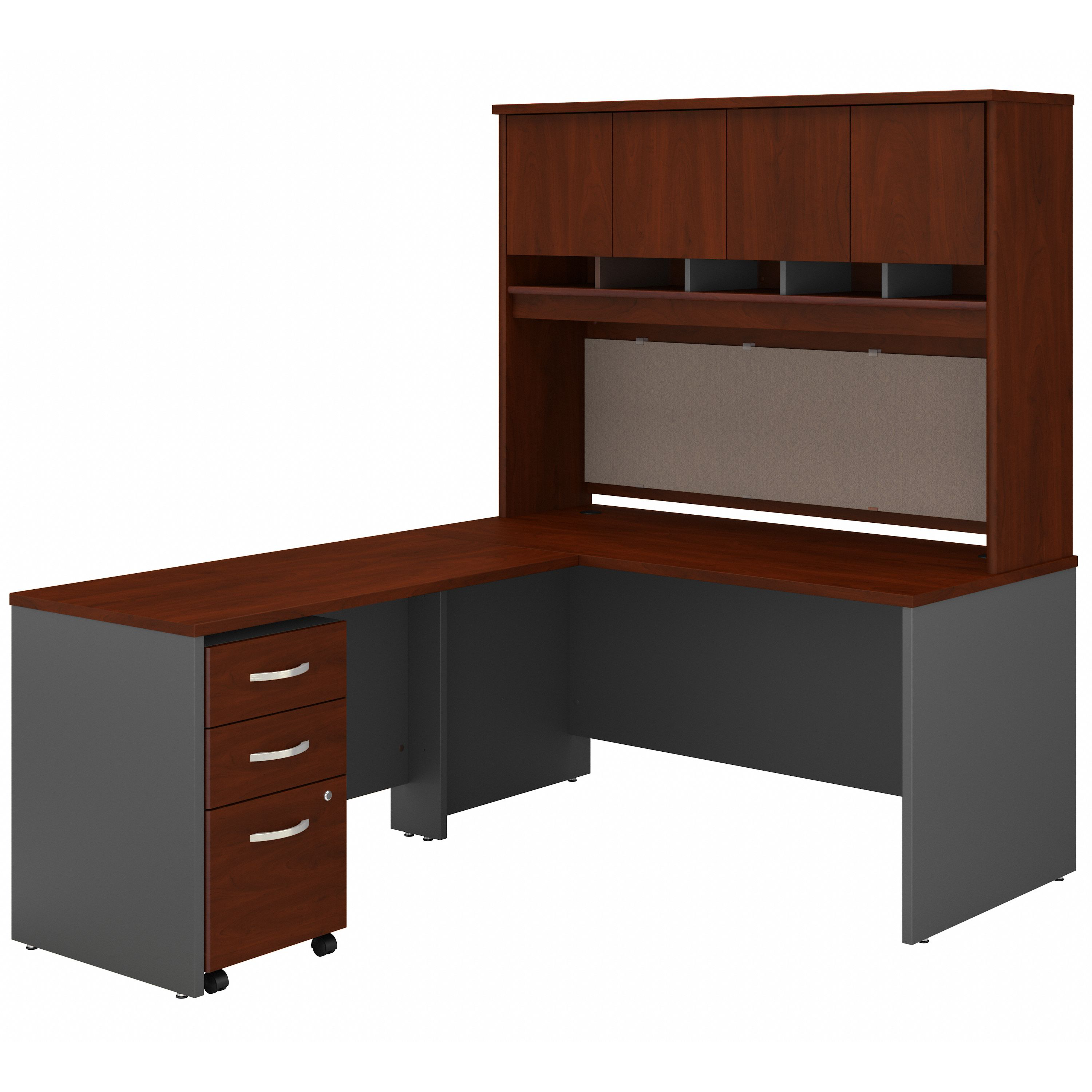 Shop Bush Business Furniture Series C 60W L Shaped Desk with Hutch and Mobile File Cabinet 02 SRC147HCSU #color_hansen cherry/graphite gray