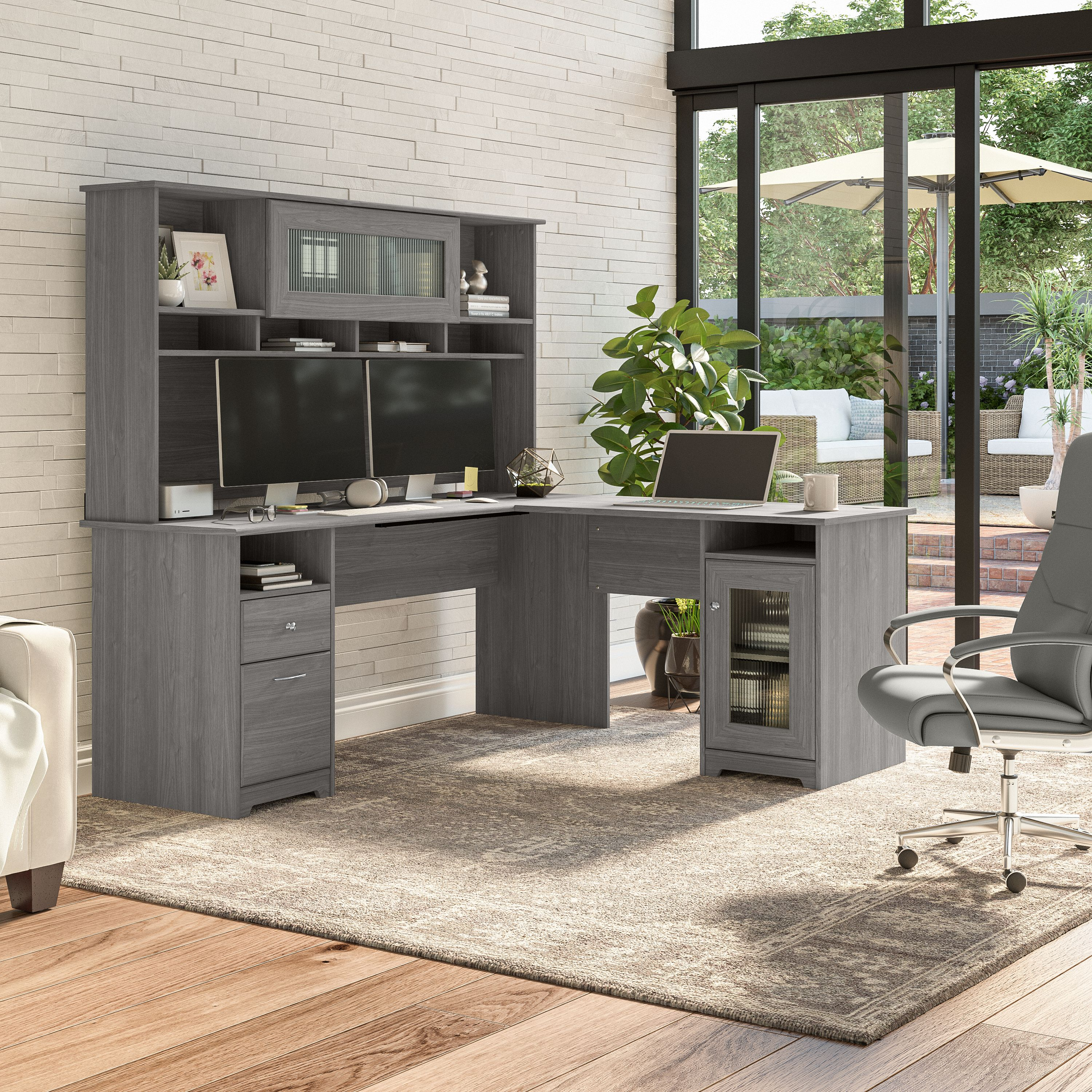 Shop Bush Furniture Cabot 72W L Shaped Computer Desk with Hutch and Storage 01 CAB073MG #color_modern gray