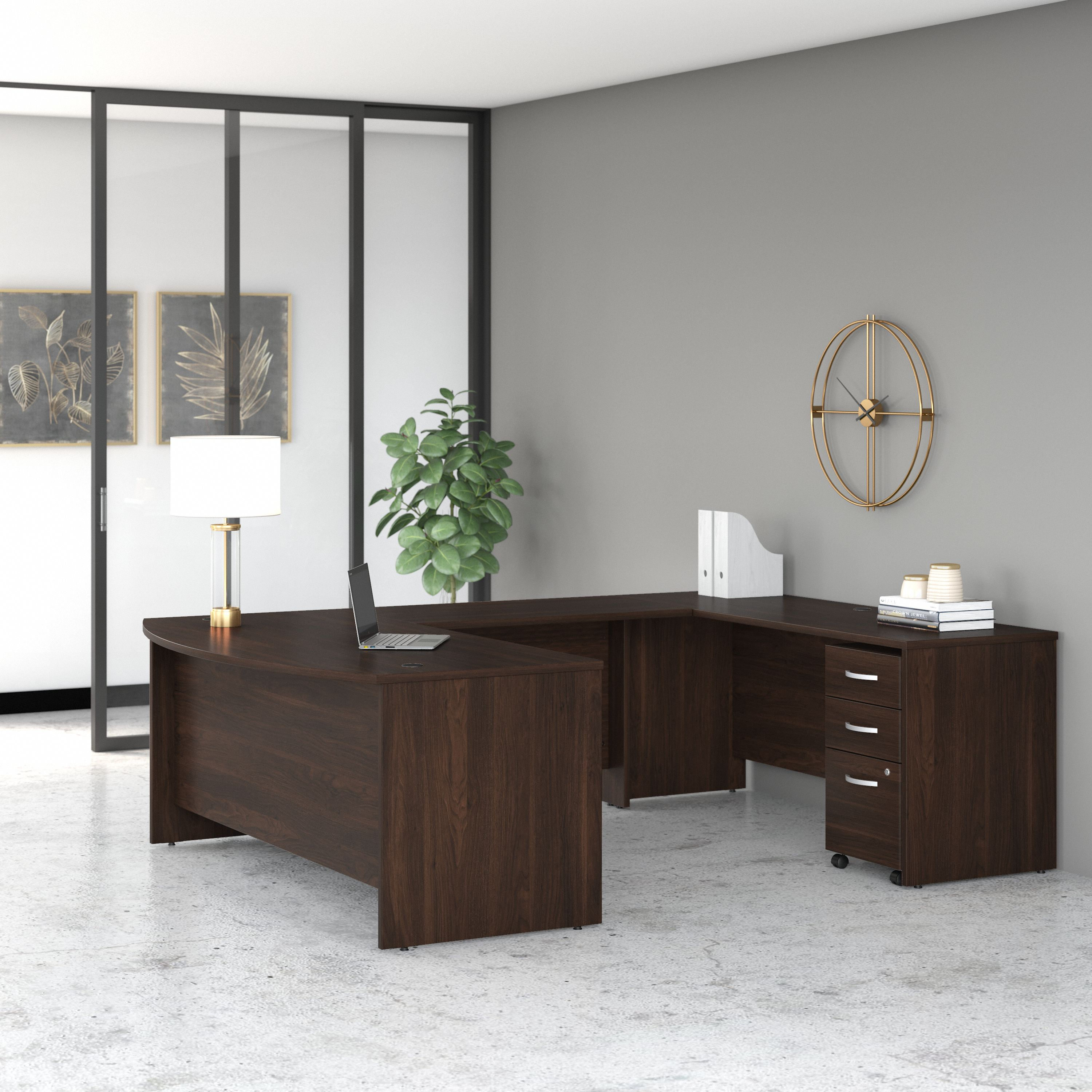Shop Bush Business Furniture Studio C 72W x 36D U Shaped Desk with Mobile File Cabinet 01 STC004BWSU #color_black walnut