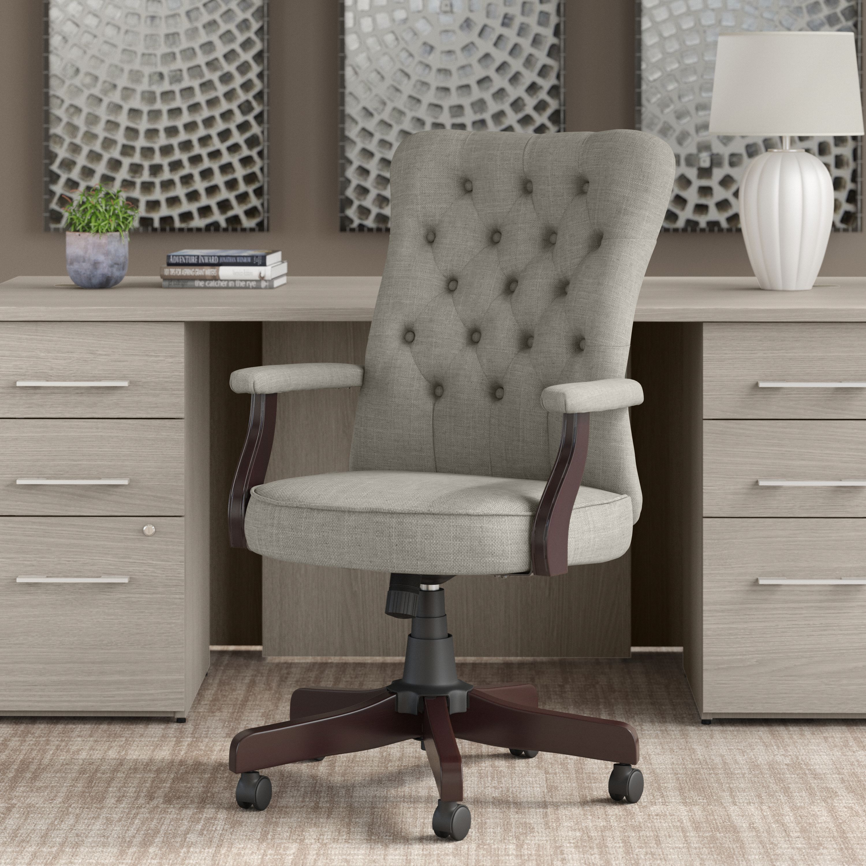Shop Bush Business Furniture Arden Lane High Back Tufted Office Chair with Arms 01 CH2303LGF-03 #color_light gray