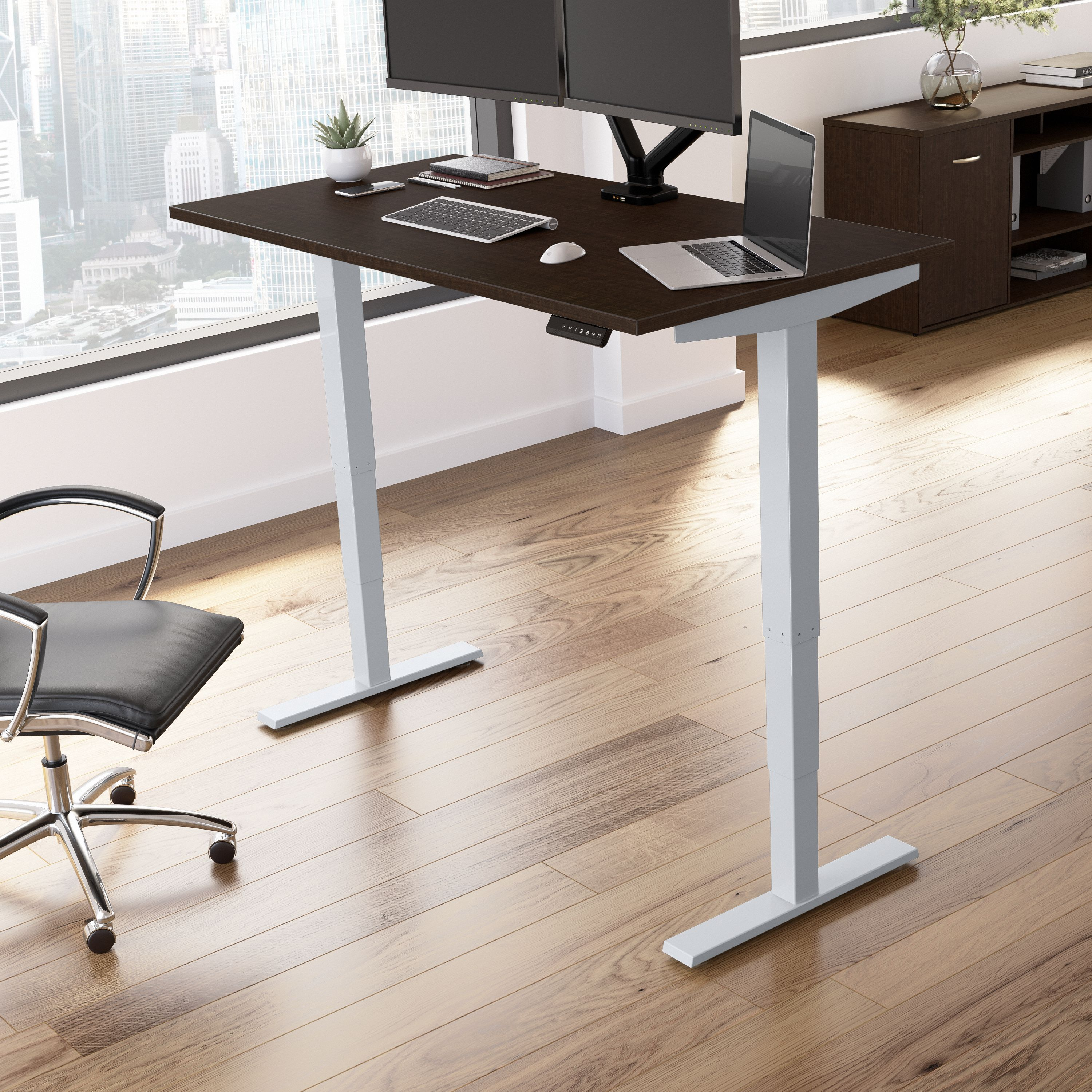 Shop Move 40 Series by Bush Business Furniture 60W x 30D Electric Height Adjustable Standing Desk 01 M4S6030MRSK #color_mocha cherry/cool gray metallic