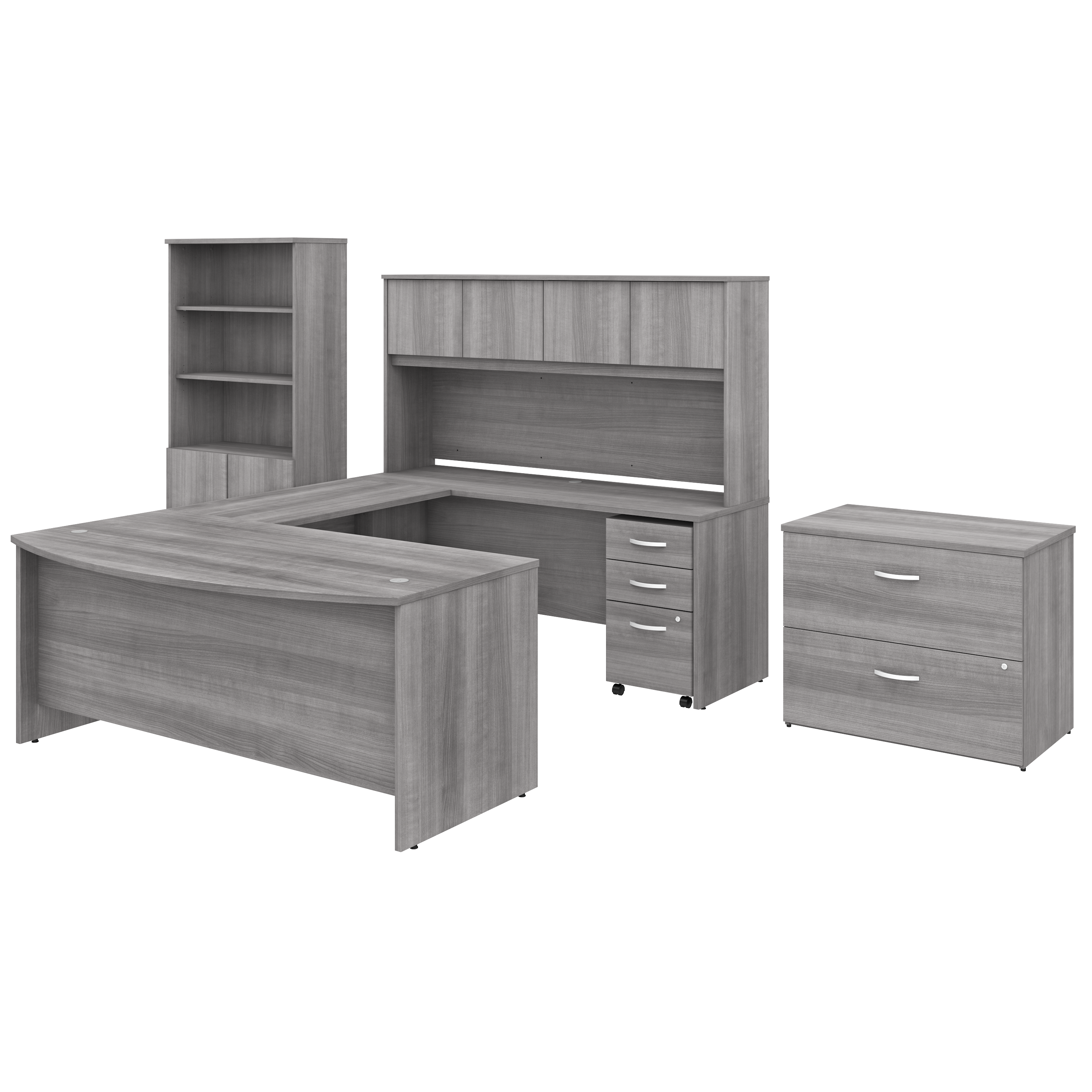 Shop Bush Business Furniture Studio C 72W x 36D U Shaped Desk with Hutch, Bookcase and File Cabinets 02 STC001PGSU #color_platinum gray