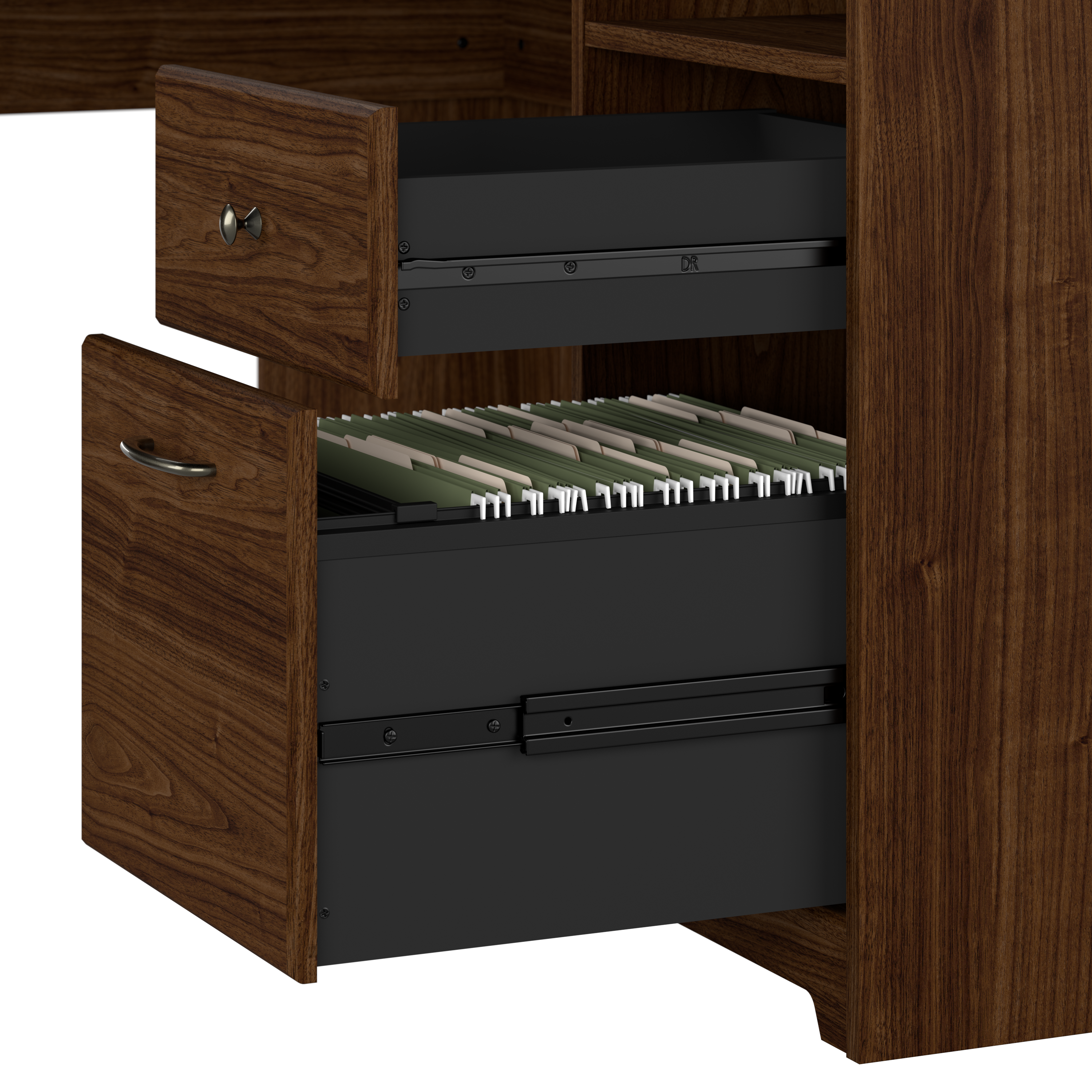 Shop Bush Furniture Cabot 60W L Shaped Computer Desk with Hutch and 5 Shelf Bookcase 07 CAB011MW #color_modern walnut