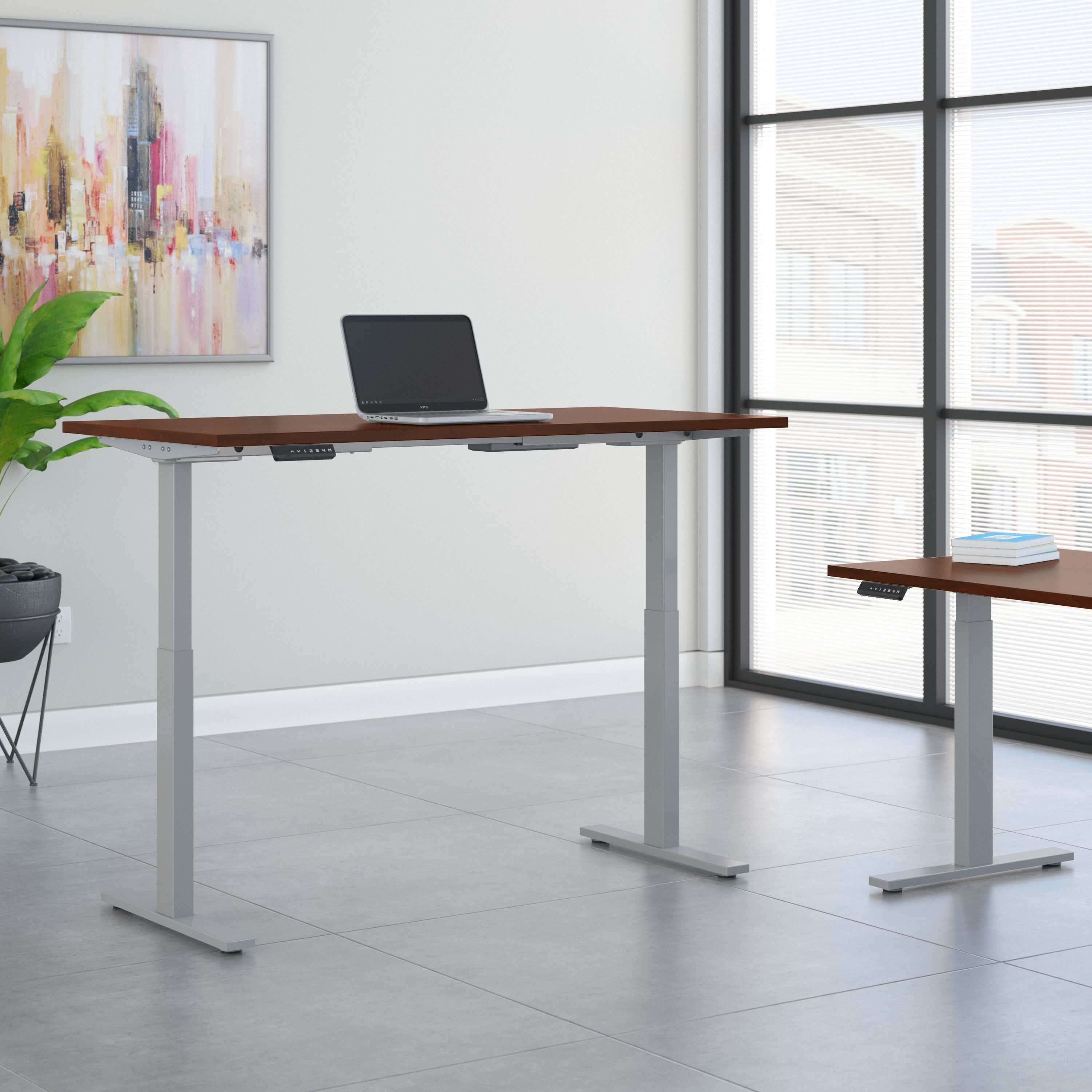 Shop Move 60 Series by Bush Business Furniture 60W x 30D Height Adjustable Standing Desk 01 M6S6030HCSK #color_hansen cherry/cool gray metallic