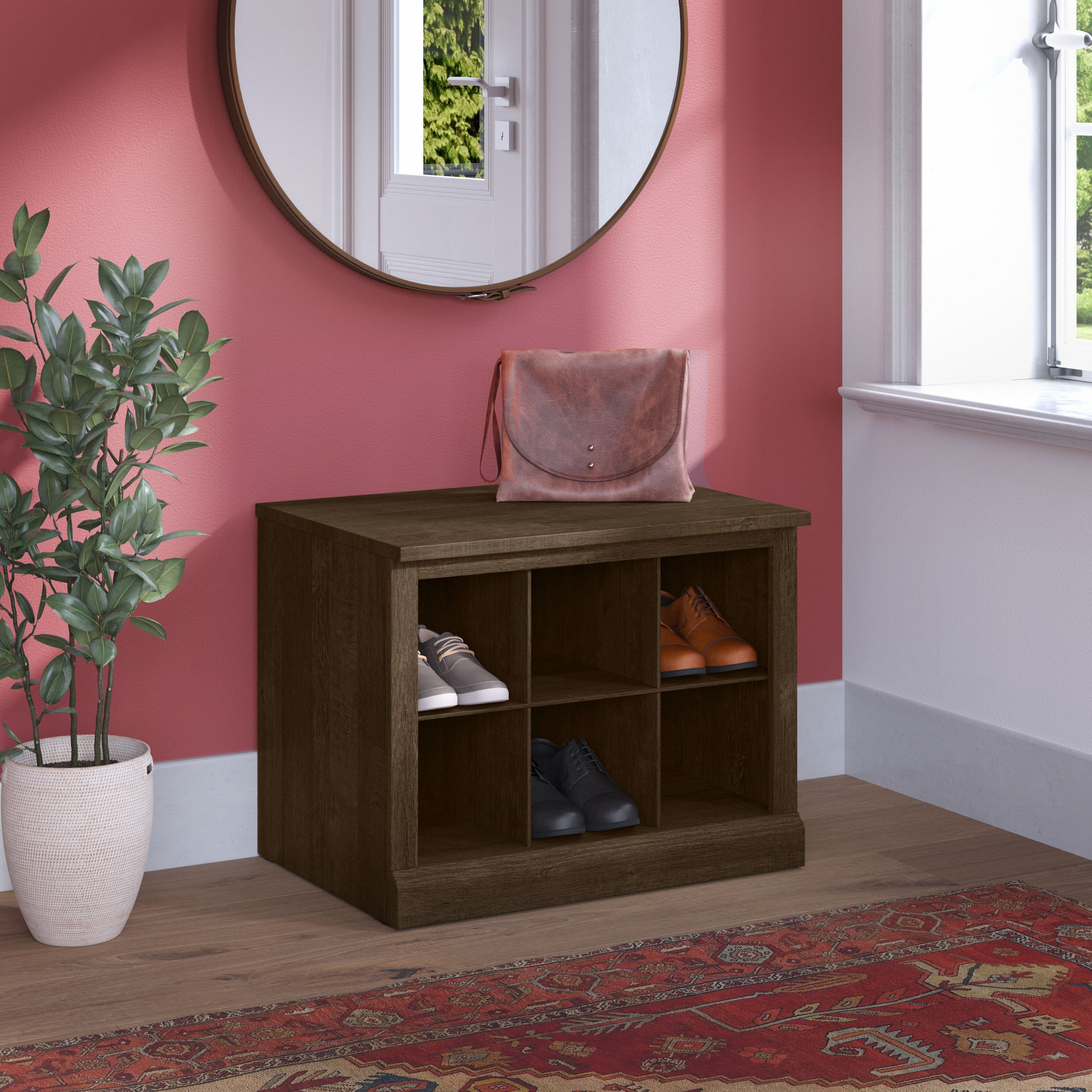 Shop Bush Furniture Woodland 24W Small Shoe Bench with Shelves 01 WDS224ABR-03 #color_ash brown