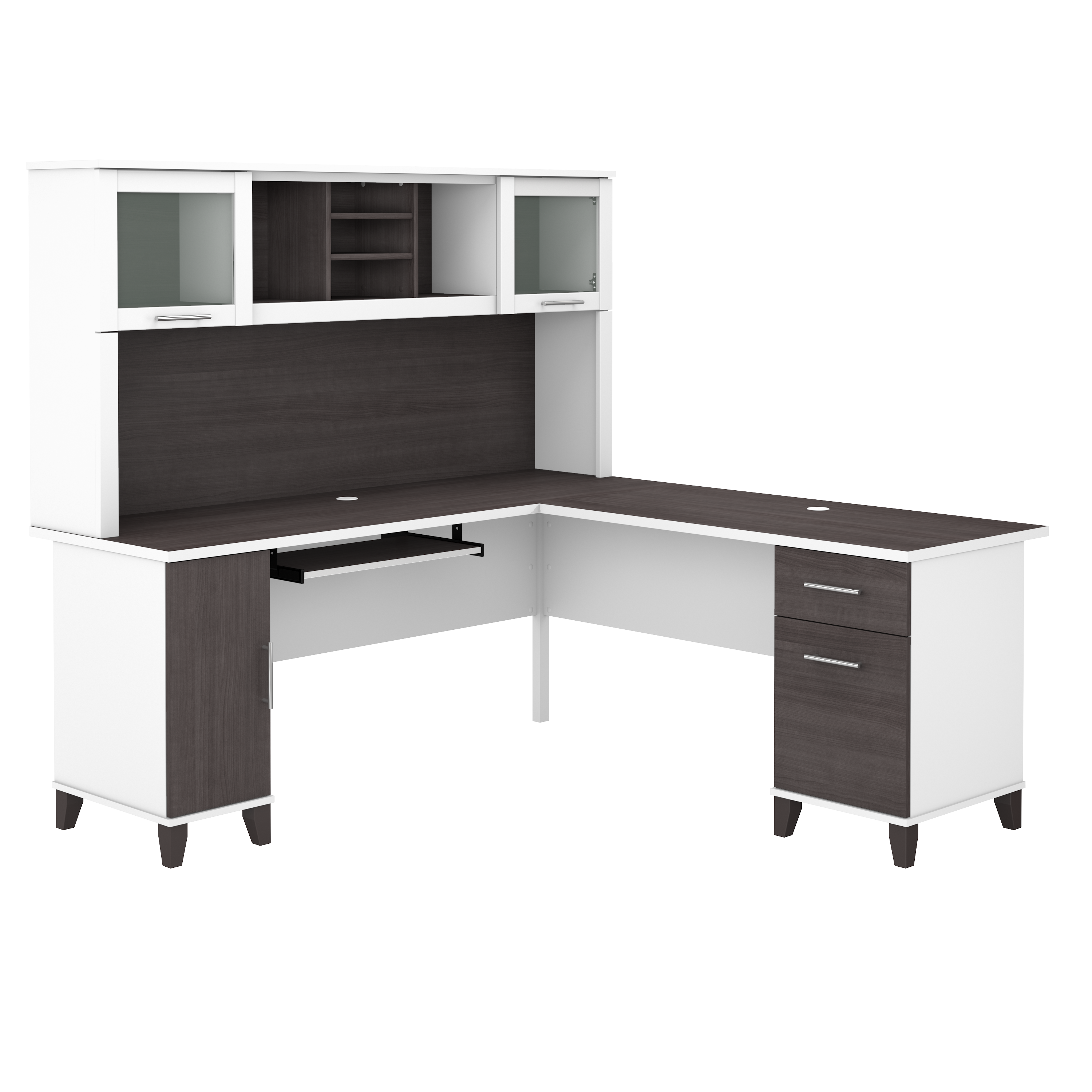Shop Bush Furniture Somerset 72W L Shaped Desk with Hutch 02 SET001SGWH #color_storm gray/white