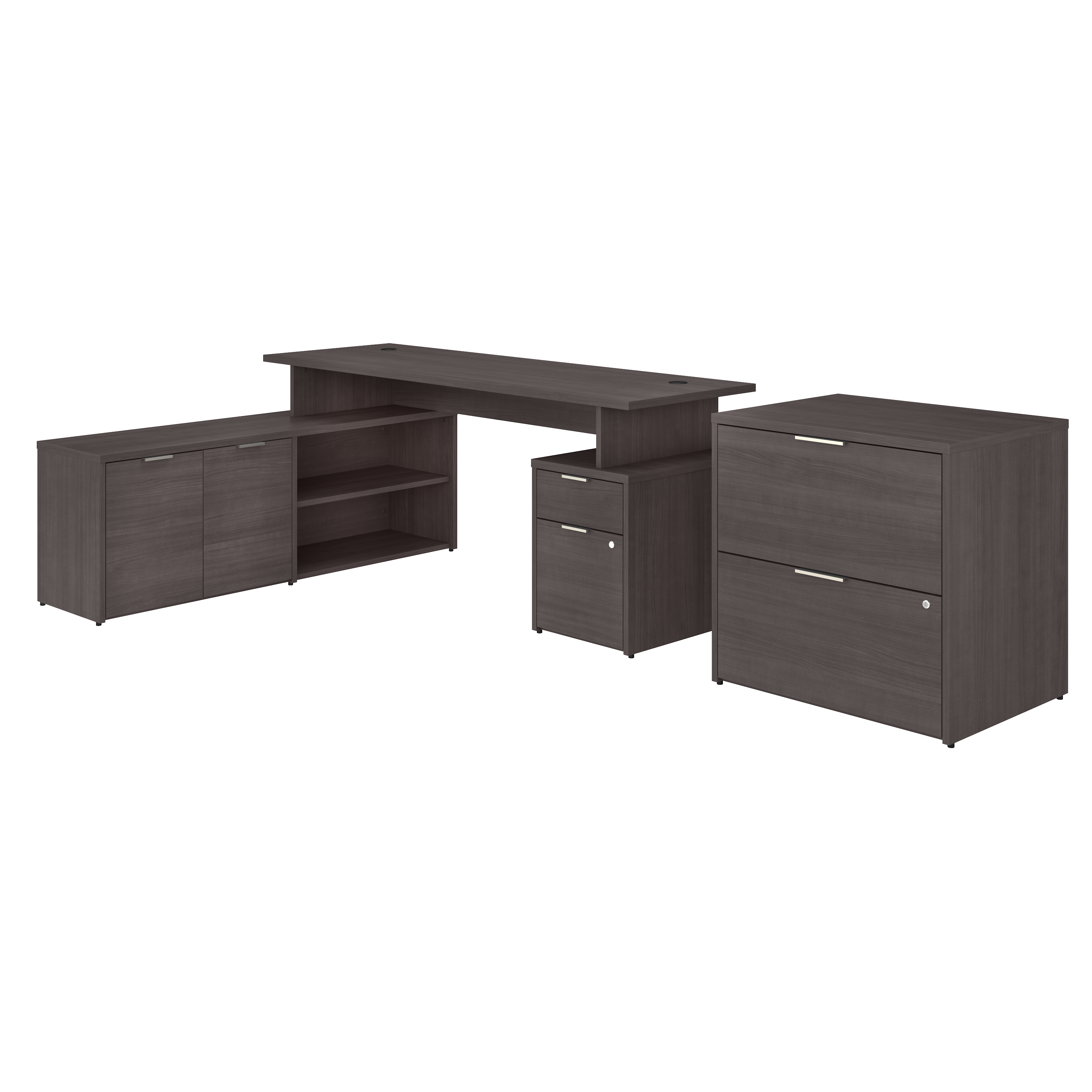 Shop Bush Business Furniture Jamestown 72W L Shaped Desk with Drawers and Lateral File Cabinet 02 JTN010SGSU #color_storm gray