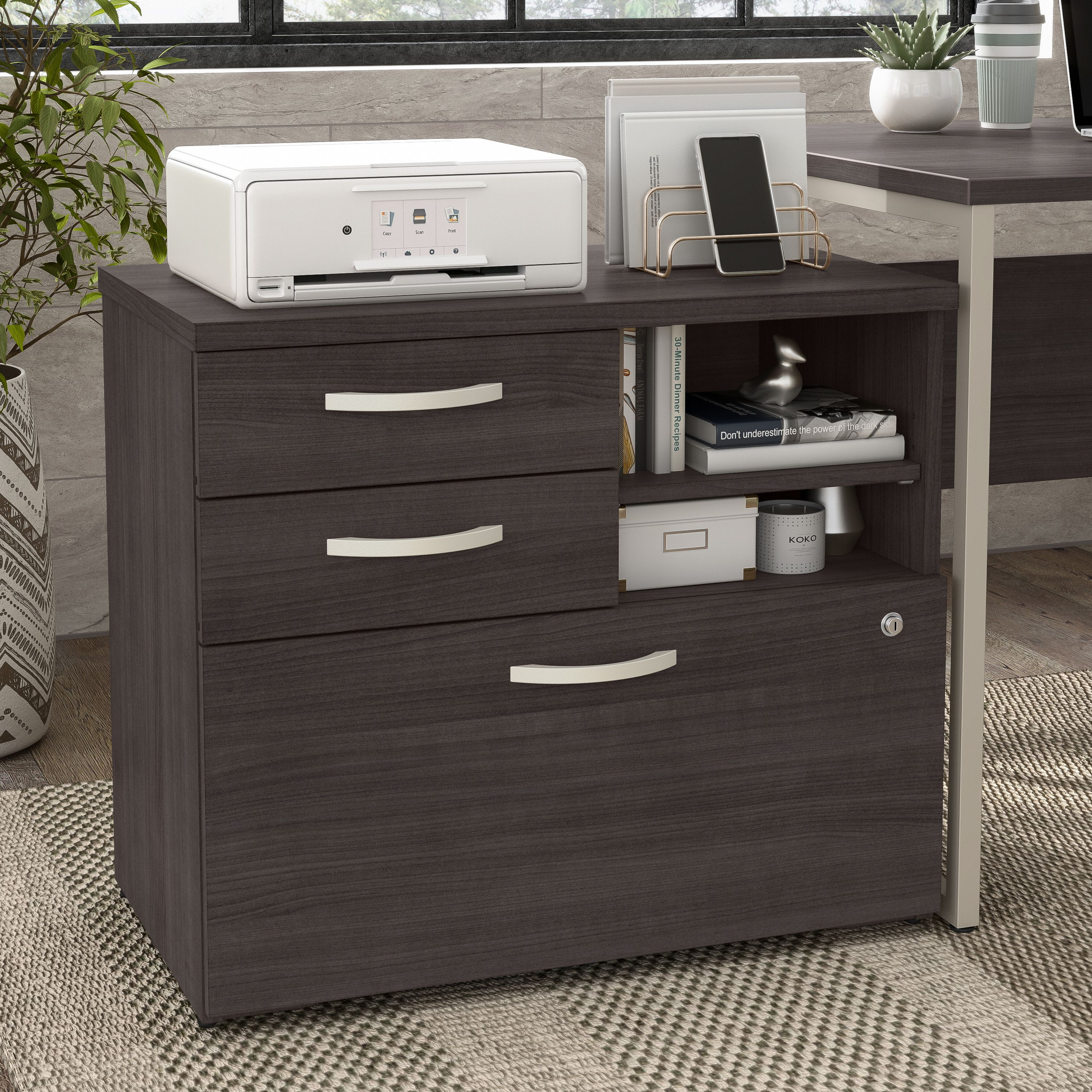 Shop Bush Business Furniture Hybrid Office Storage Cabinet with Drawers and Shelves 01 HYF130SGSU-Z #color_storm gray
