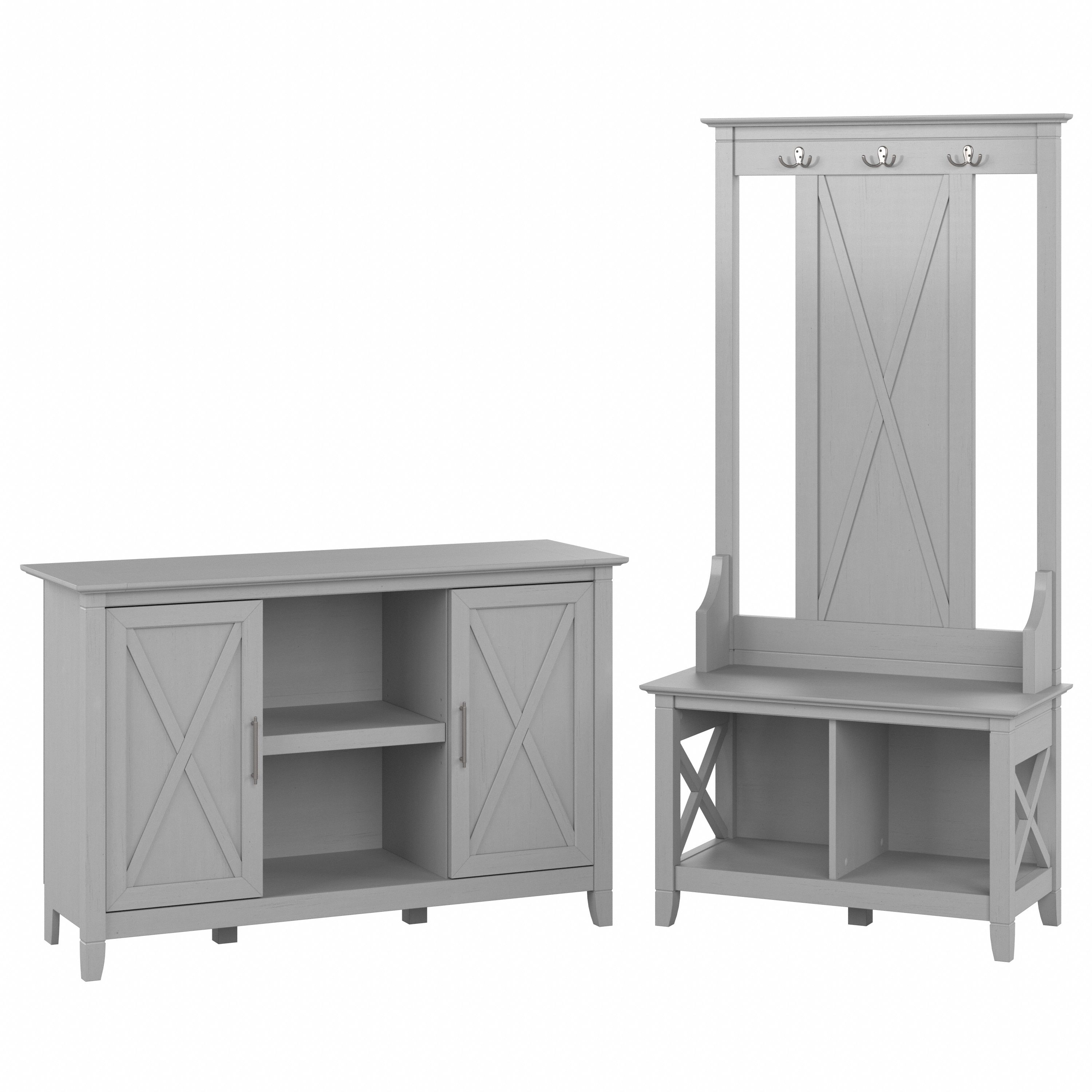Shop Bush Furniture Key West Entryway Storage Set with Hall Tree, Shoe Bench and 2 Door Cabinet 02 KWS054CG #color_cape cod gray