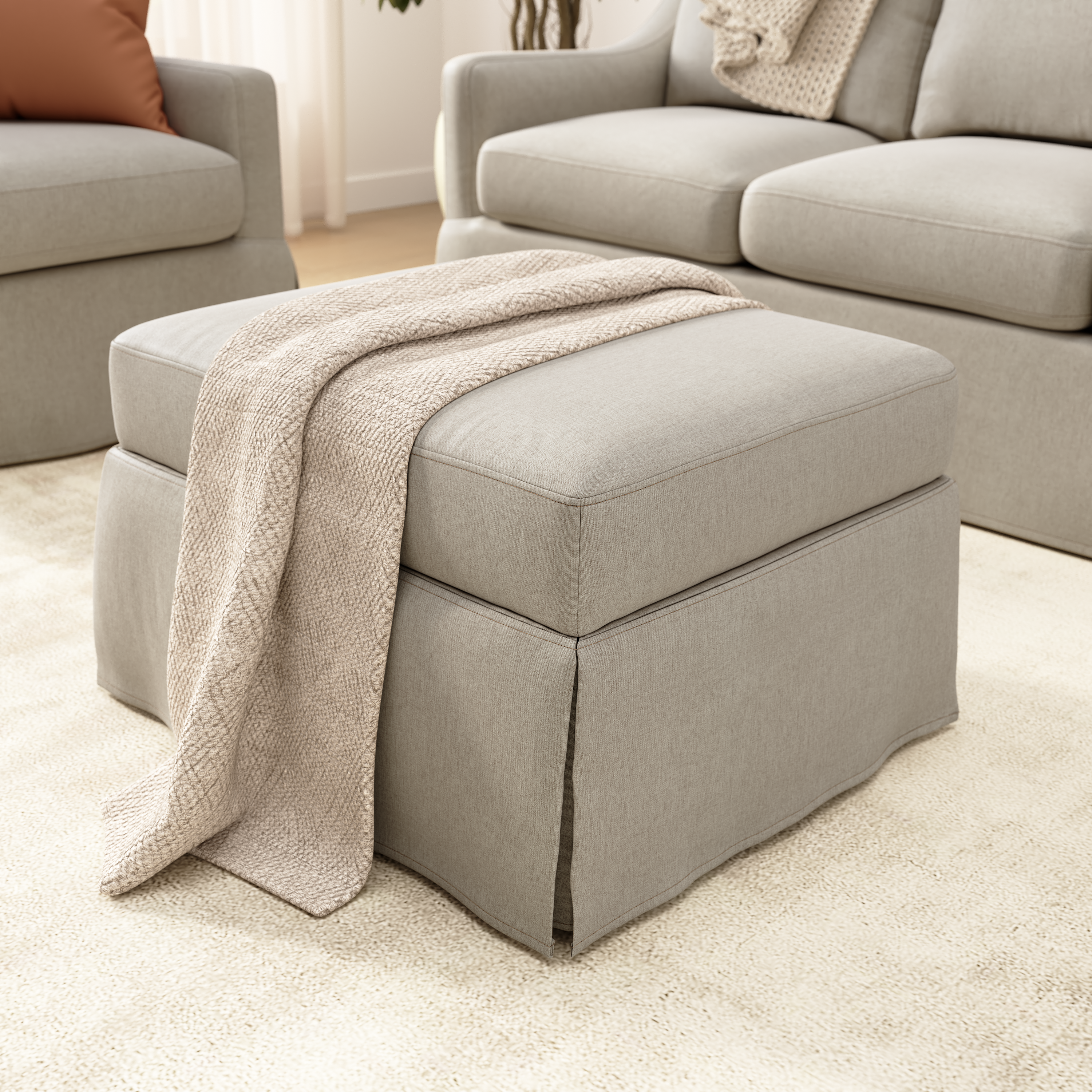 Shop Bush Home Harper Storage Ottoman with Tray and Slipcover HAR012SDB 2 #color_sand basketweave fabric