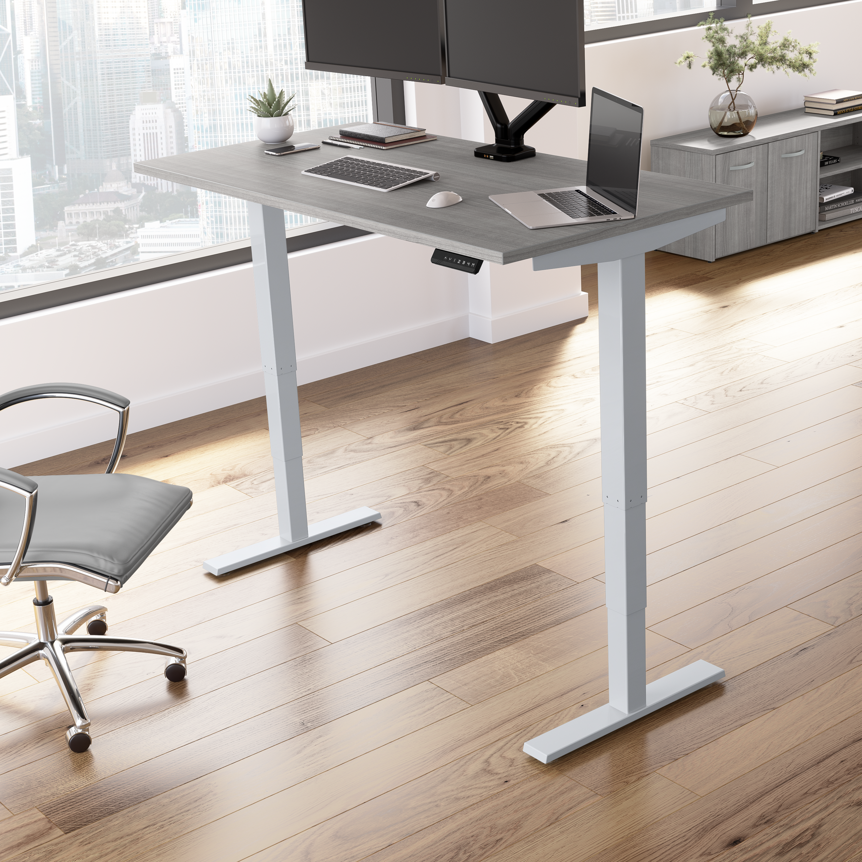 Shop Move 40 Series by Bush Business Furniture 60W x 30D Electric Height Adjustable Standing Desk 01 M4S6030PGSK #color_platinum gray/cool gray metallic