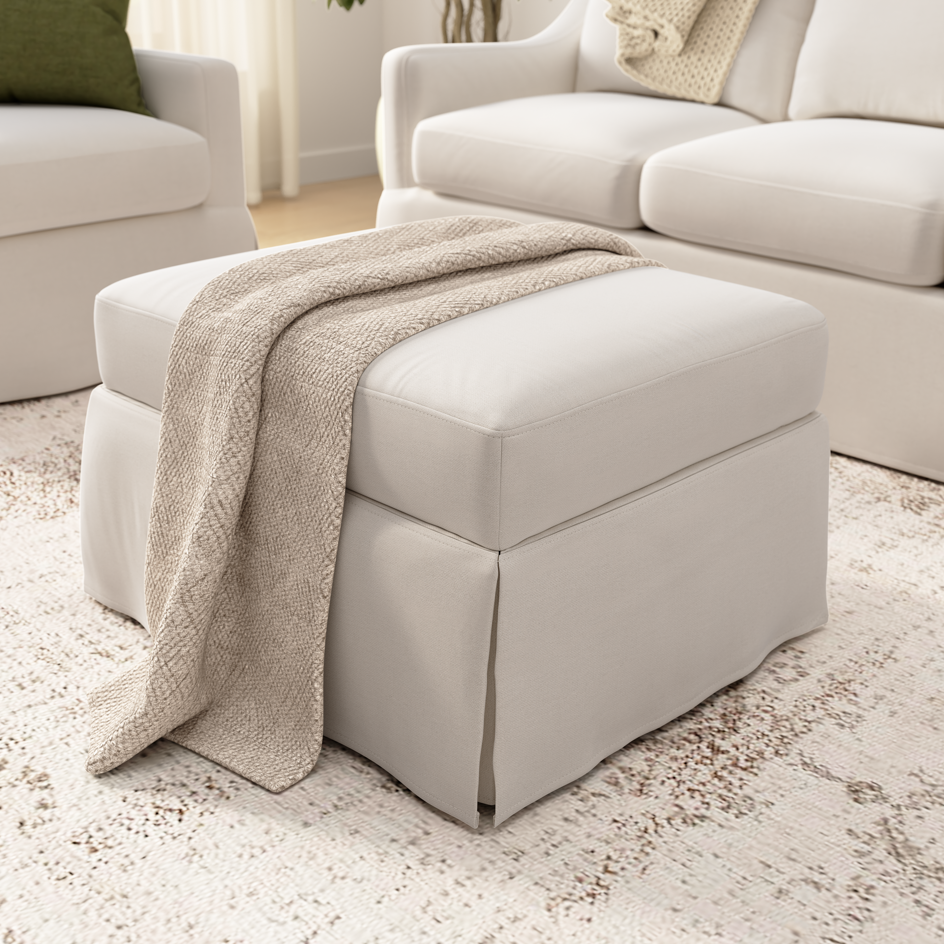 Shop Bush Home Harper Storage Ottoman with Tray and Slipcover HAR012IYB 3 #color_ivory basketweave fabric