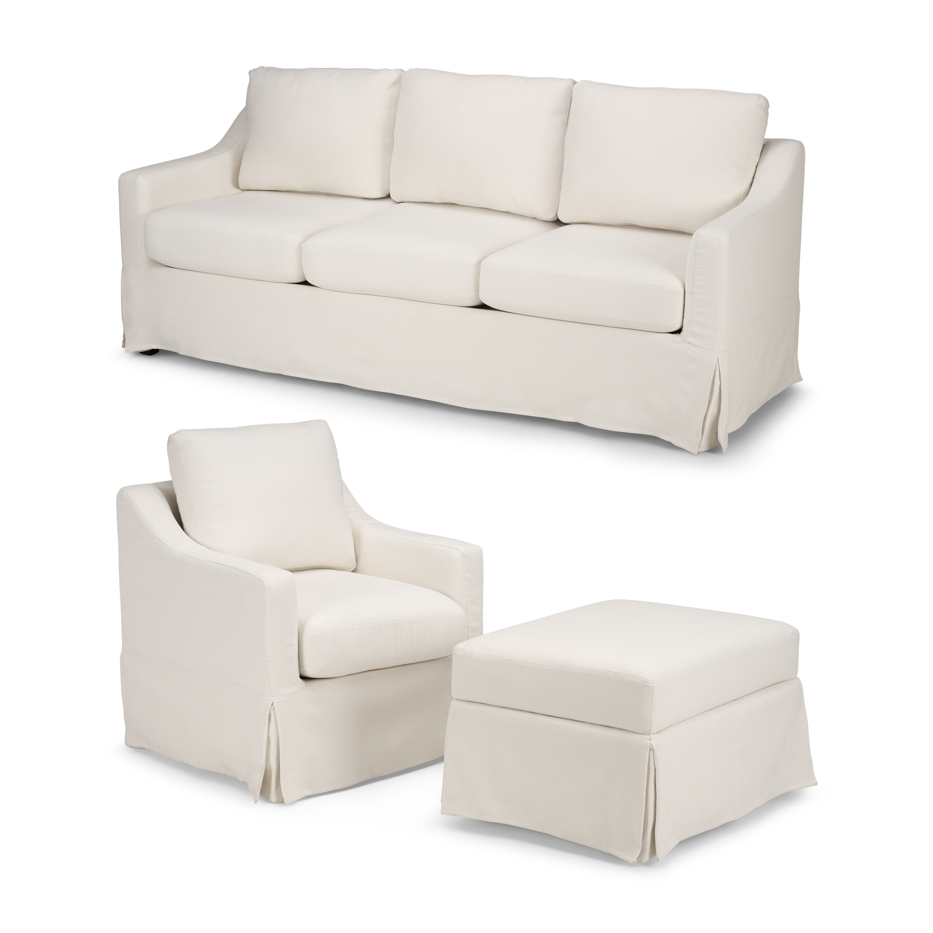 Shop Bush Home Harper 80W Sofa, Swivel Accent Chair, and Storage Ottoman with Slipcovers HAR006IYB 1 #color_ivory basketweave fabric