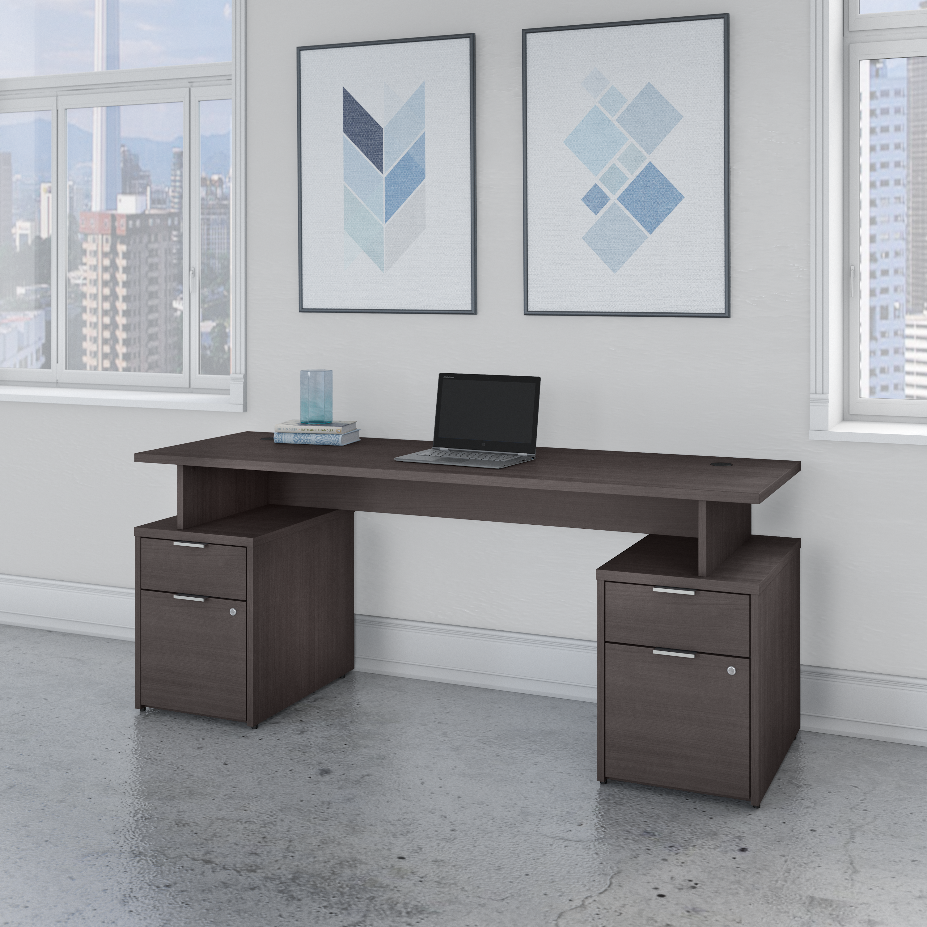 Shop Bush Business Furniture Jamestown 72W Desk with 4 Drawers 01 JTN005SGSU #color_storm gray