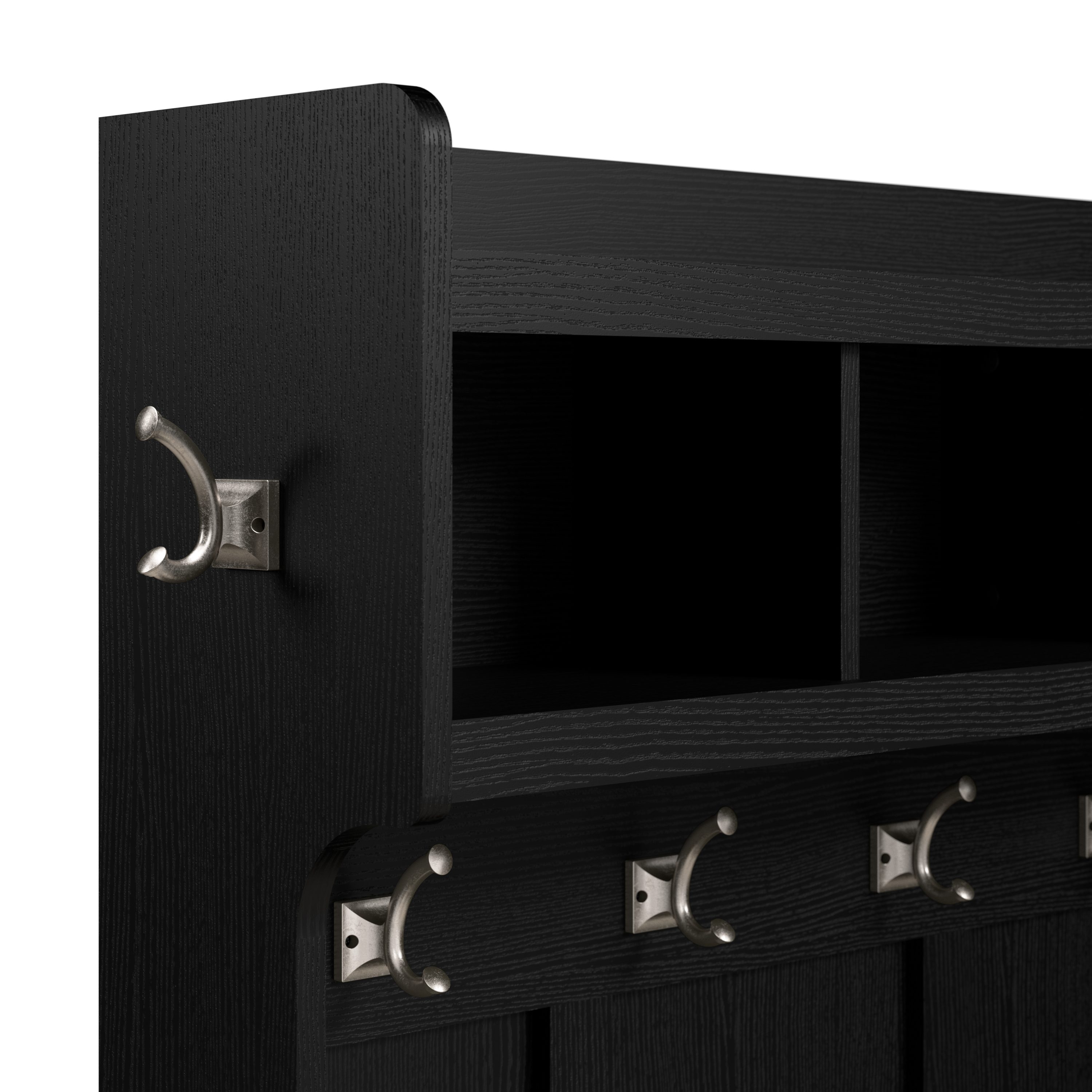 Shop Bush Furniture Woodland Entryway Storage Set with Hall Trees and Shoe Bench with Doors 05 WDL011BS #color_black suede oak