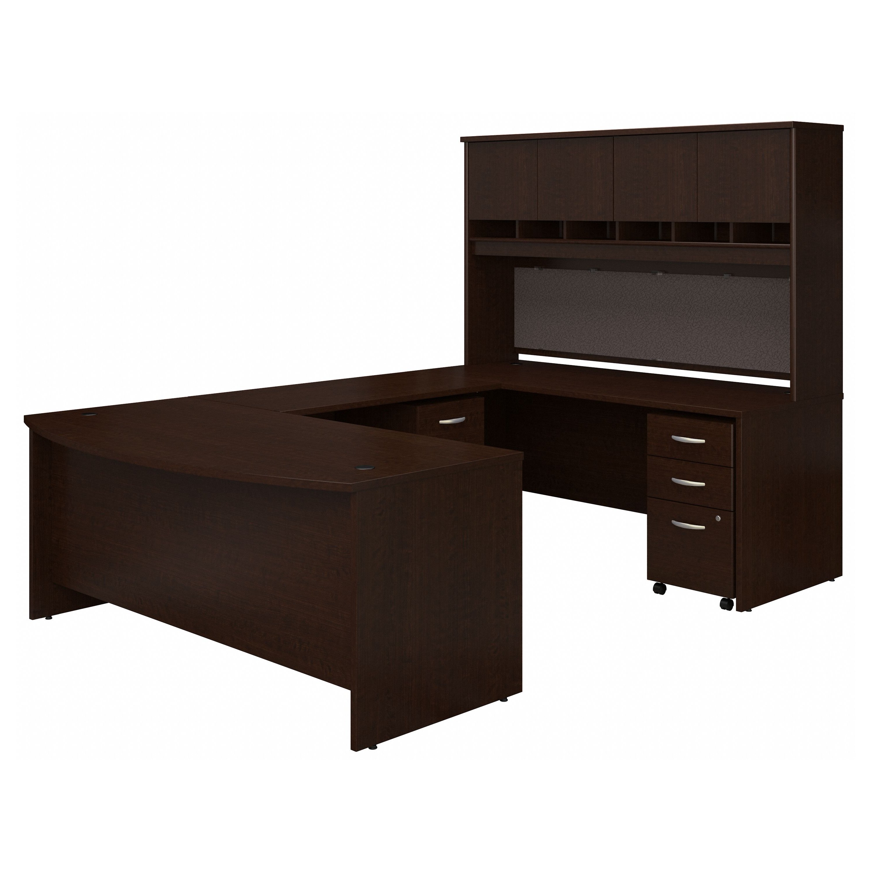 Shop Bush Business Furniture 72W Bow Front U Shaped Desk with Hutch and Storage 02 SRC095MRSU #color_mocha cherry