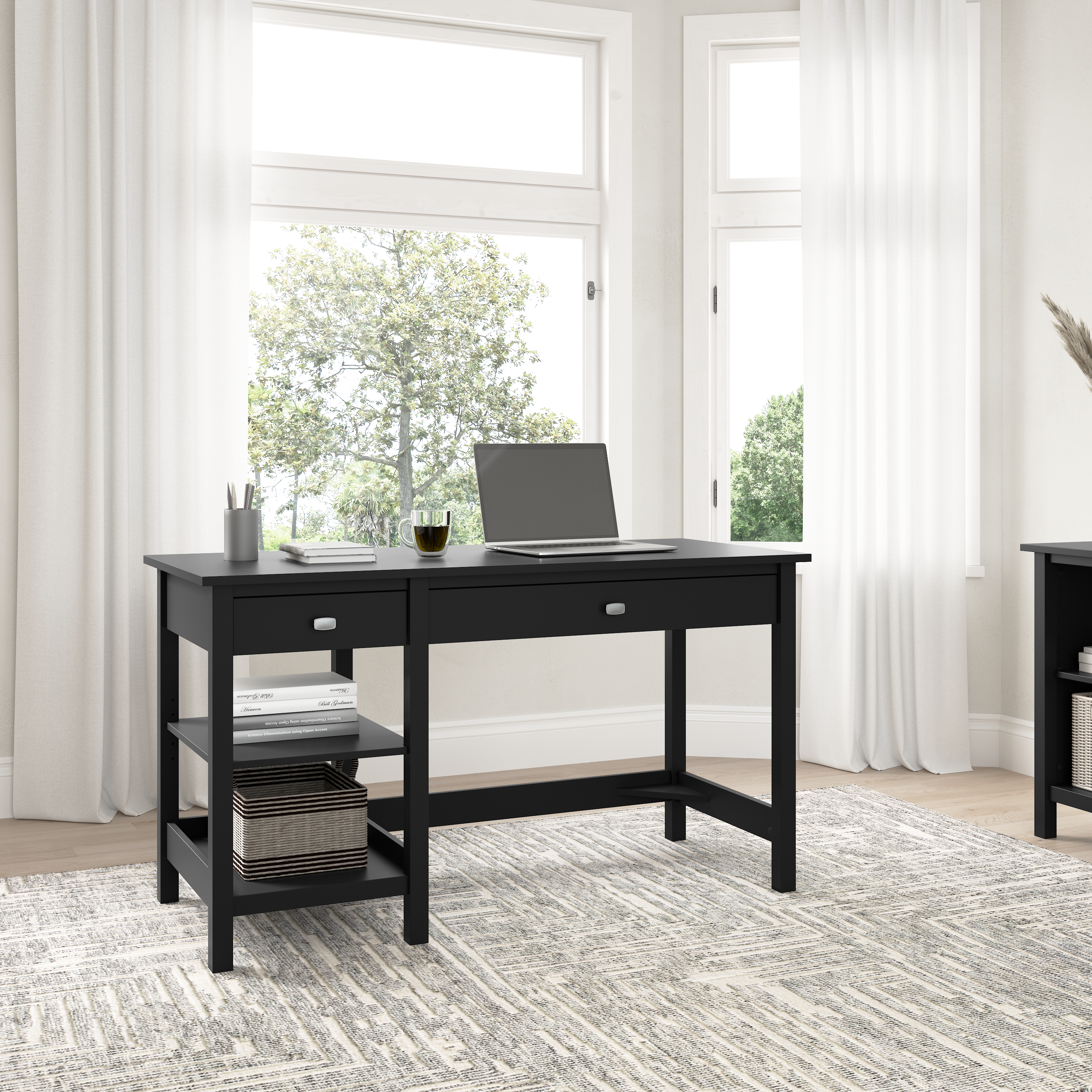 Shop Bush Furniture Broadview 54W Computer Desk with Shelves 01 BDD154CBL-03 #color_classic black