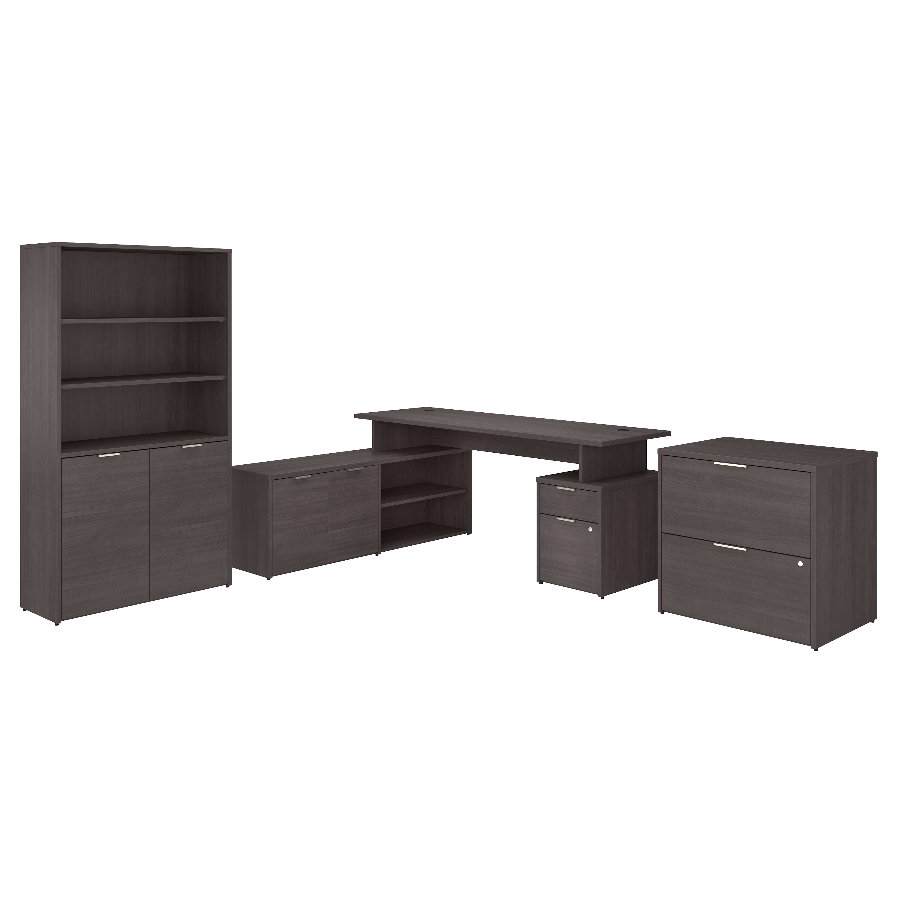 Shop Bush Business Furniture Jamestown 72W L Shaped Desk with Lateral File Cabinet and 5 Shelf Bookcase 02 JTN011SGSU #color_storm gray