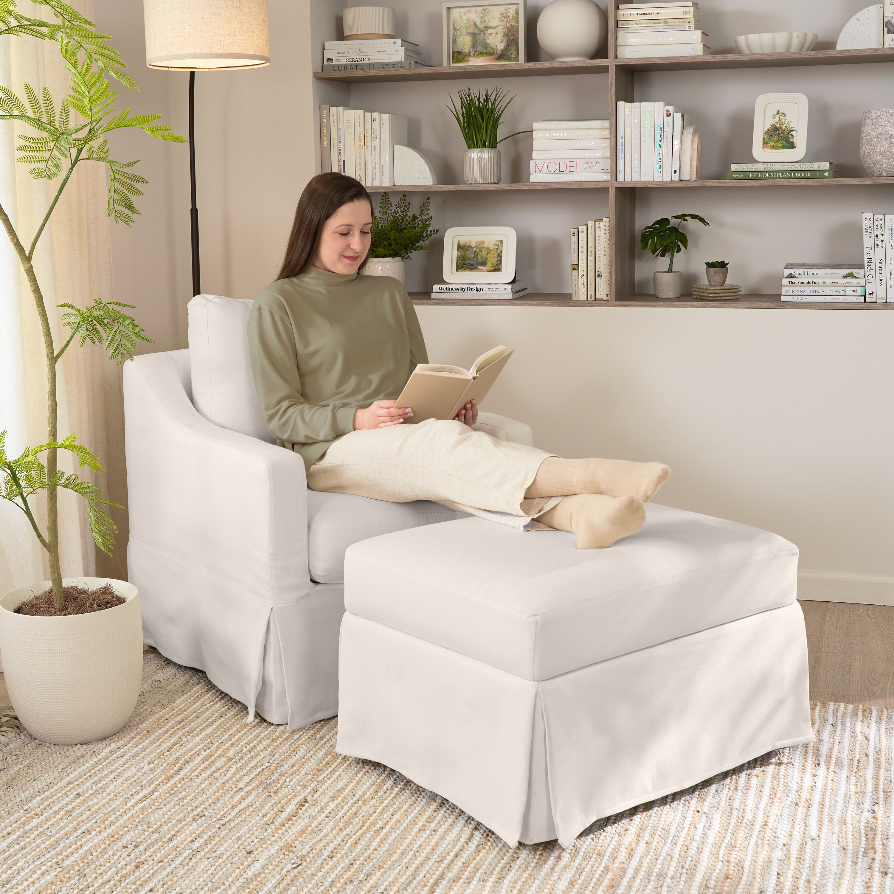 Shop Bush Home Harper Swivel Accent Chair with Slipcover HAR009IYB 3 #color_ivory basketweave fabric