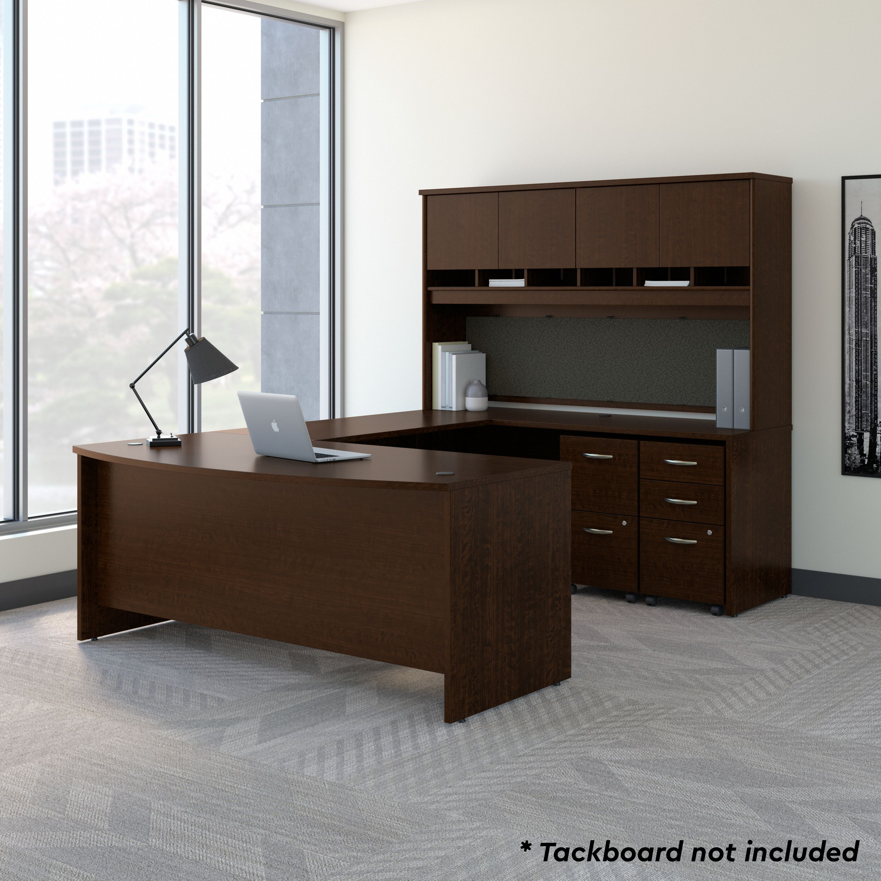 Shop Bush Business Furniture 72W Bow Front U Shaped Desk with Hutch and Storage 01 SRC095MRSU #color_mocha cherry