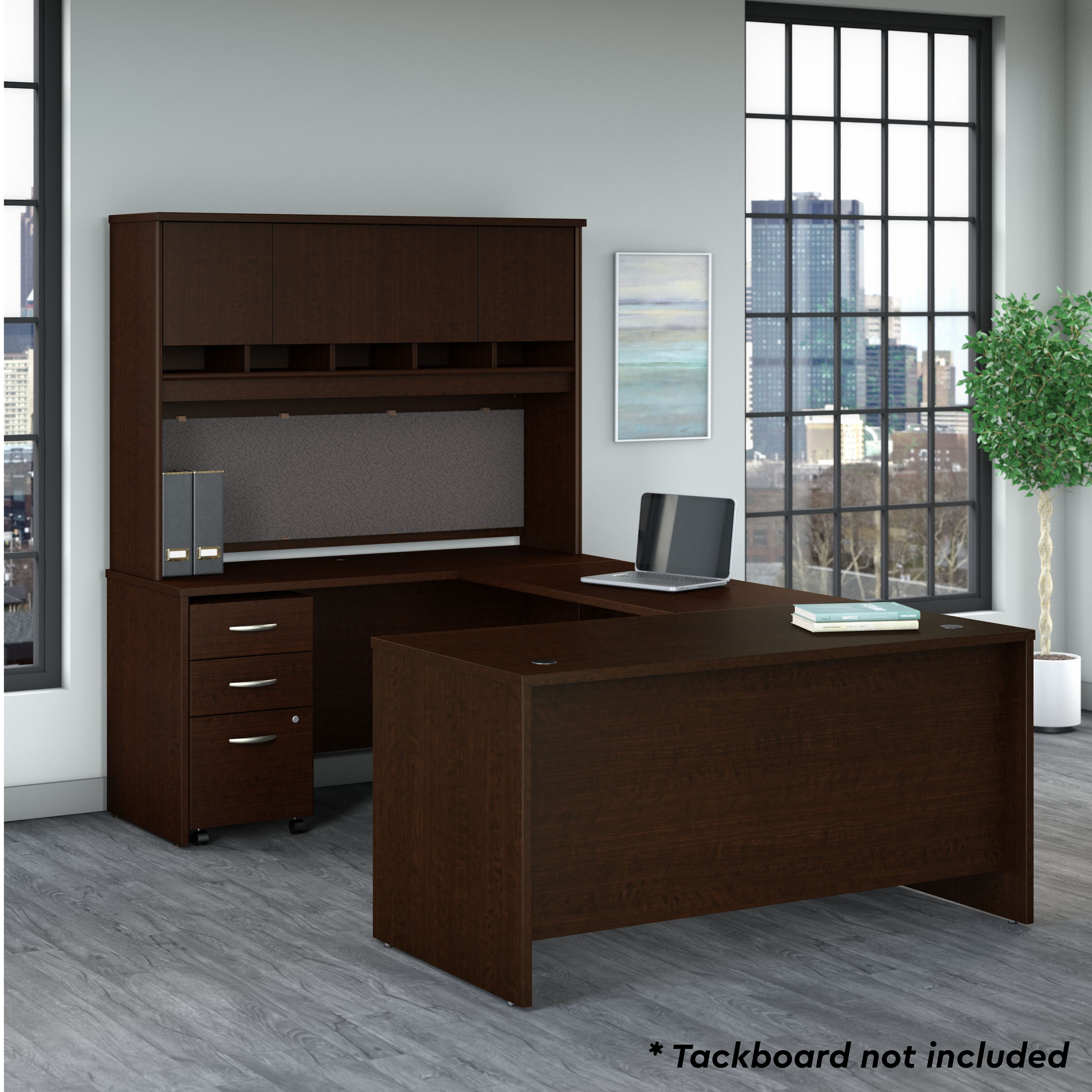 Shop Bush Business Furniture Series C 60W U Shaped Desk with Hutch and Mobile File Cabinet 01 SRC149MRSU #color_mocha cherry