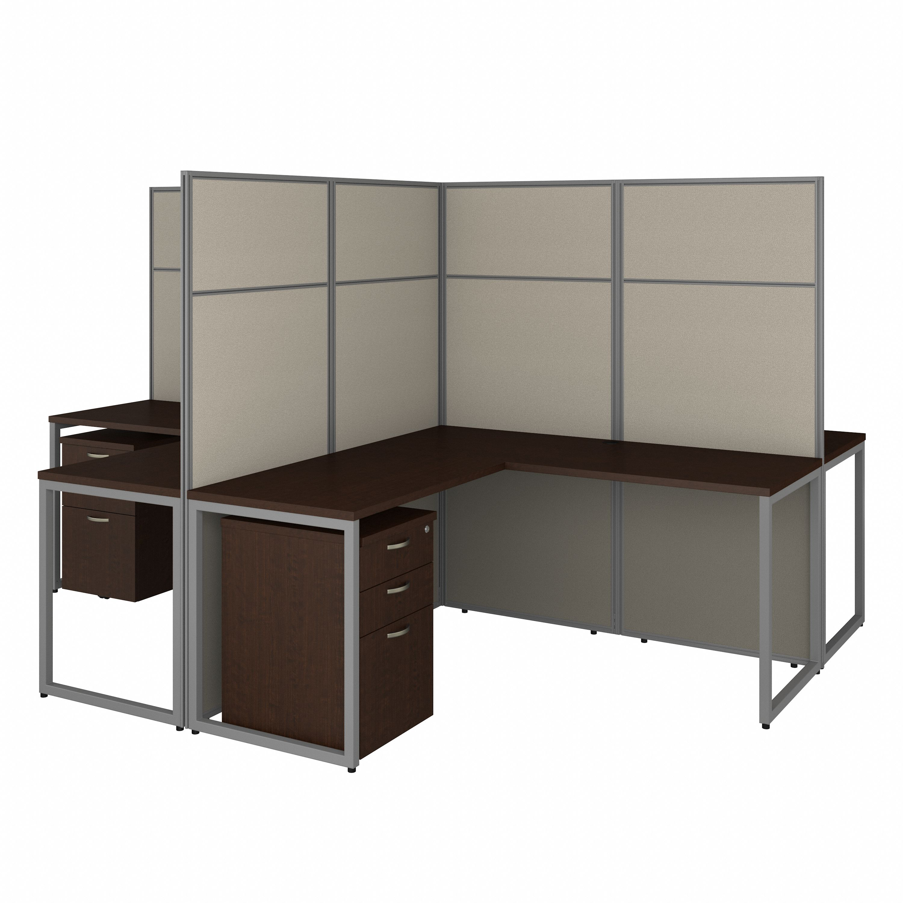 Shop Bush Business Furniture Easy Office 60W 4 Person L Shaped Cubicle Desk with Drawers and 66H Panels 02 EODH76SMR-03K #color_mocha cherry