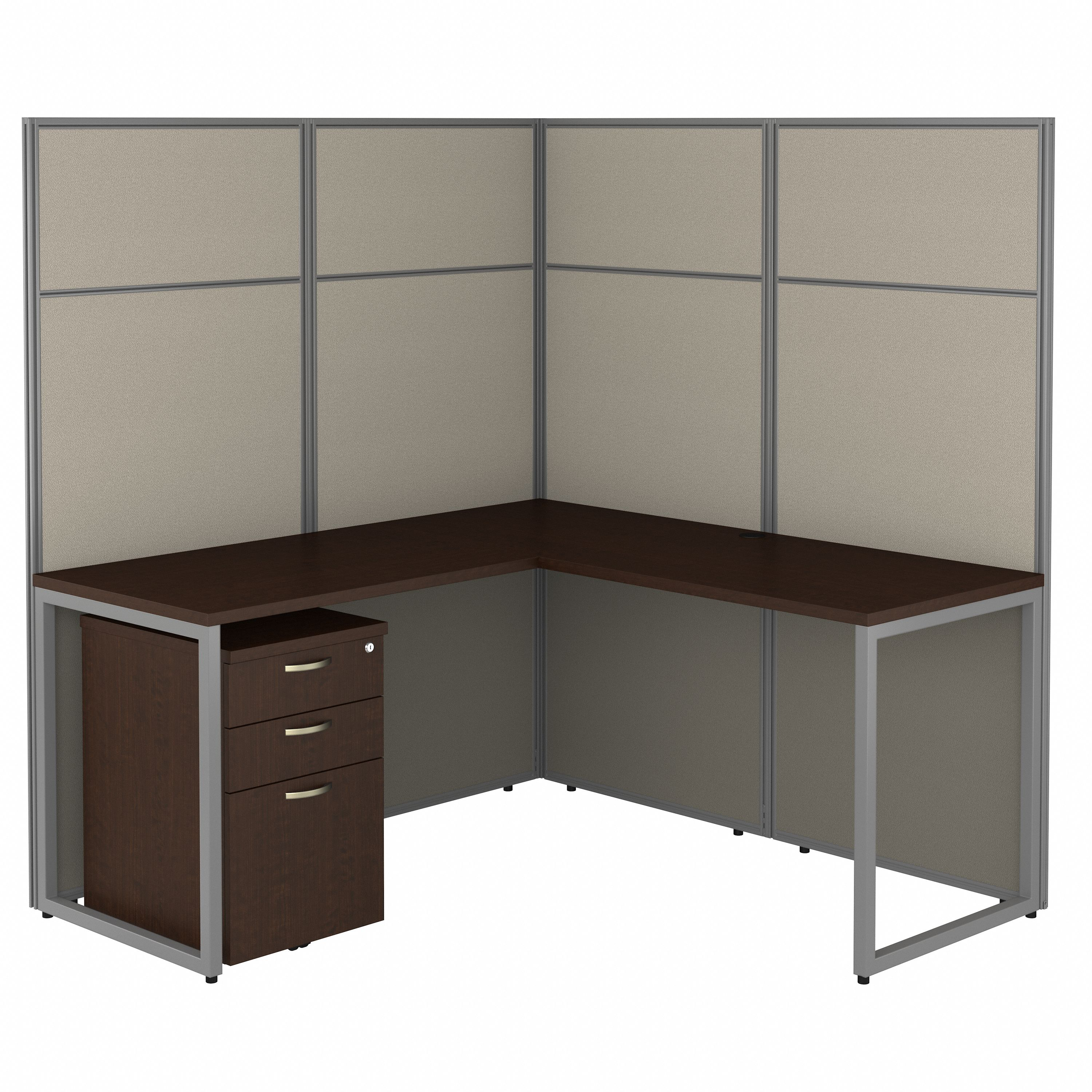 Shop Bush Business Furniture Easy Office 60W L Shaped Cubicle Desk with File Cabinet and 66H Panels 02 EODH36SMR-03K #color_mocha cherry