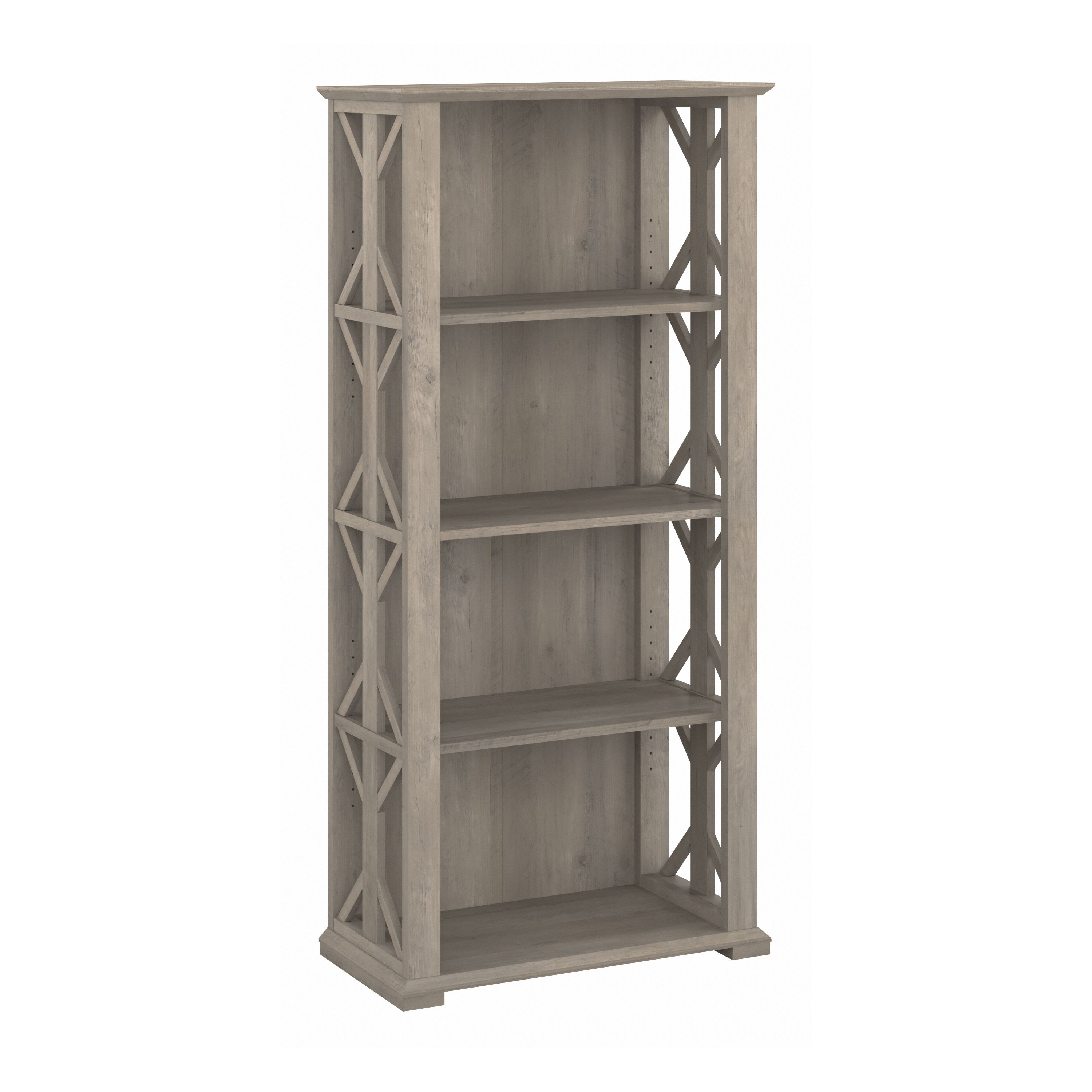 Shop Bush Furniture Homestead 4 Shelf Farmhouse Bookcase 02 HOB166DG-03 #color_driftwood gray
